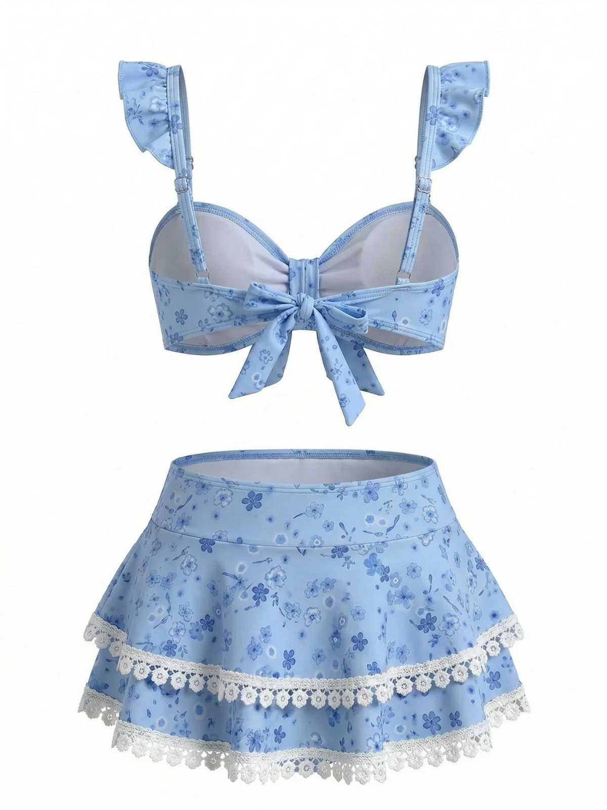 Blaues 50er Bikini-Set mit Blumen und Rüschen - Image 4