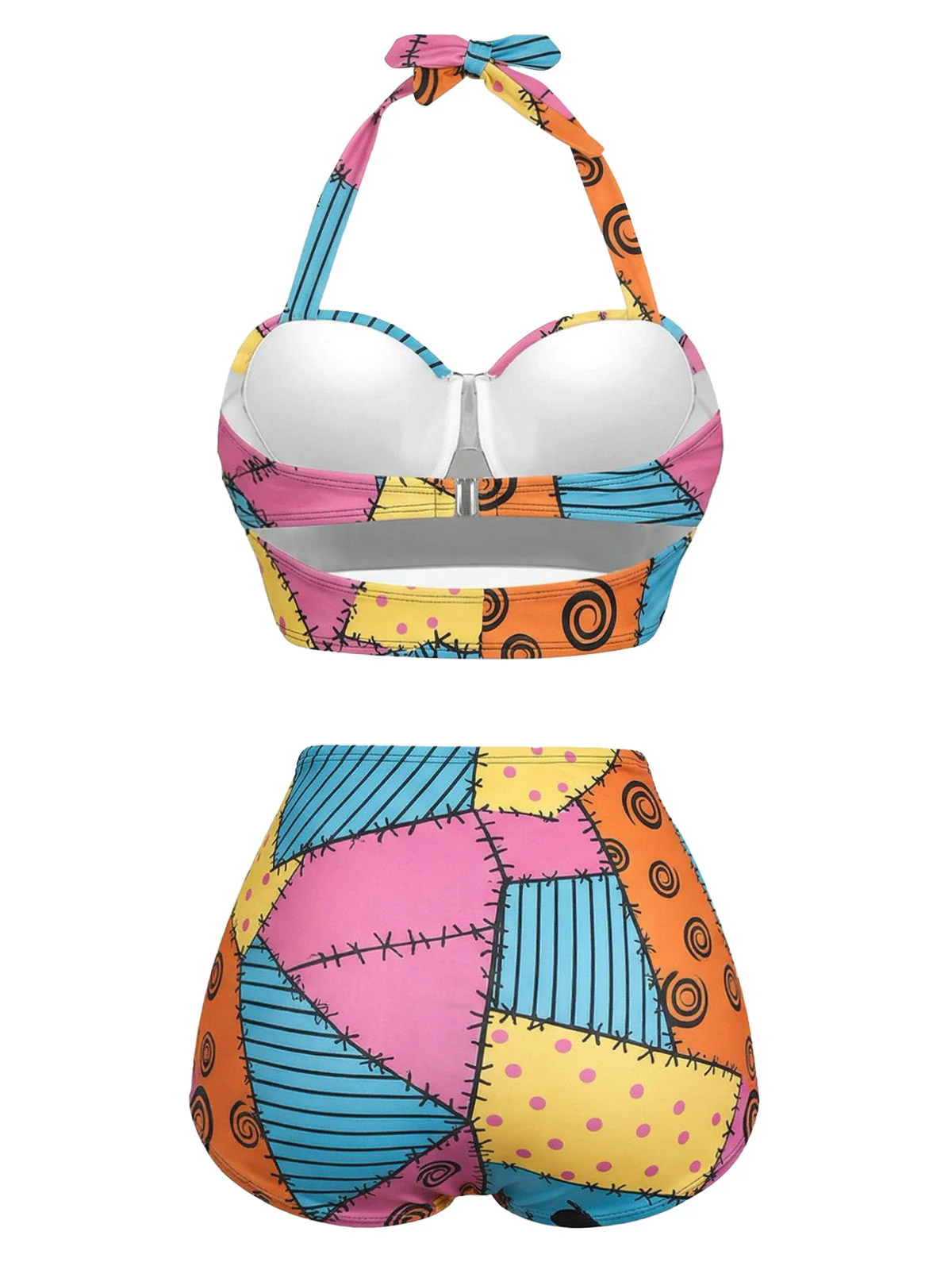 Schwarz 1950er Blumen Schnürung Halter Bademode - Image 6
