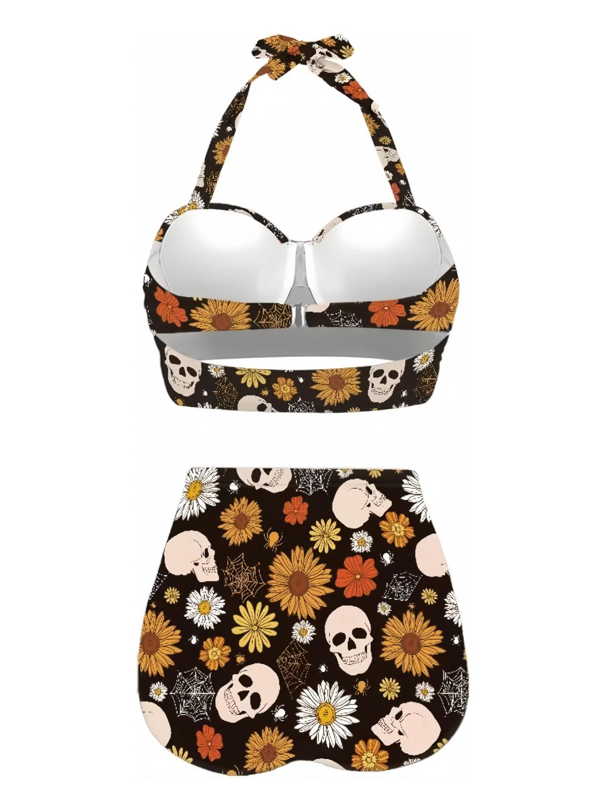 Schwarz 1950er Blumen Schnürung Halter Bademode - Image 2
