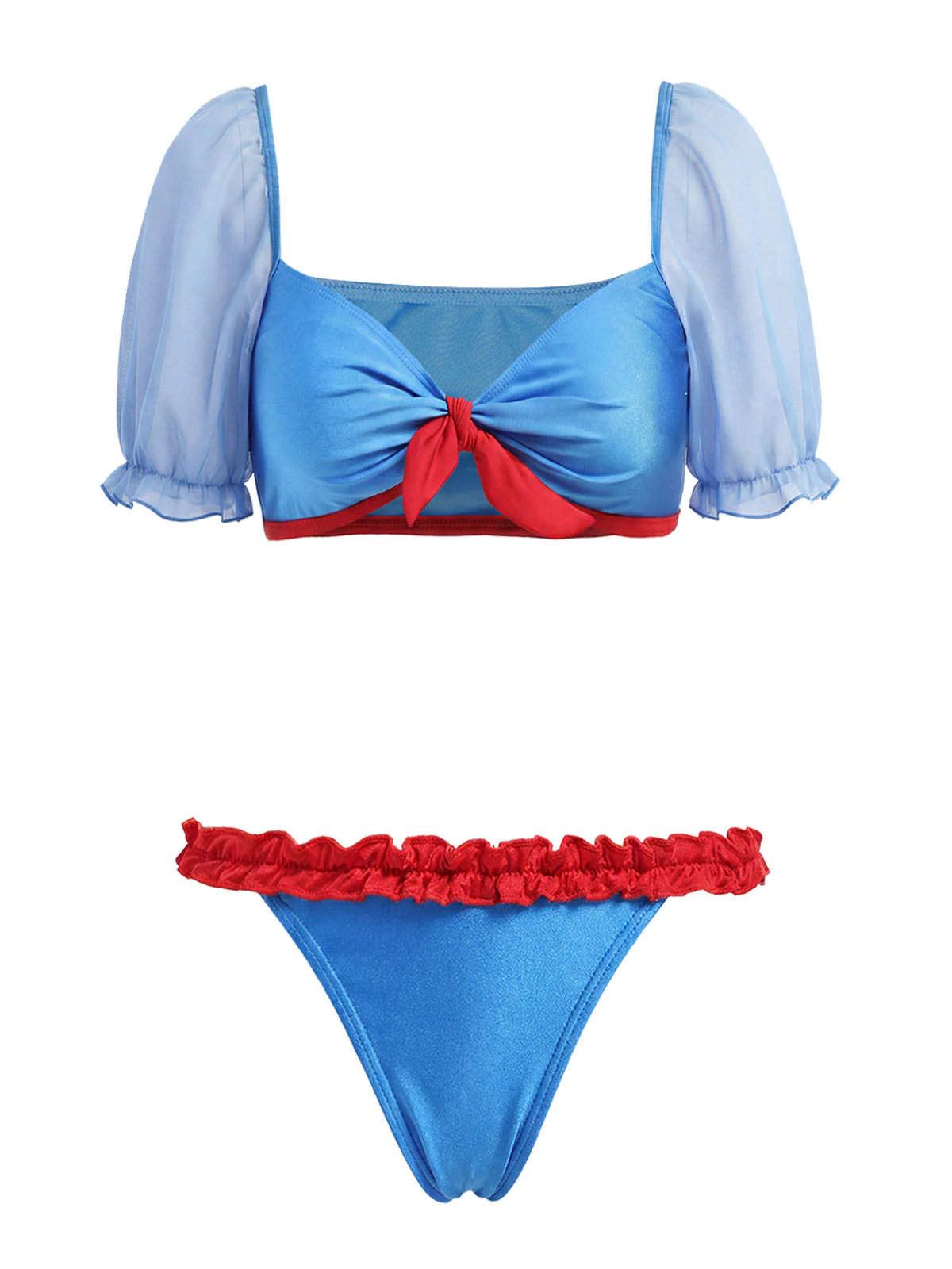 [Vorverkauf] Blaues 50er Bikini-Set mit Herzausschnitt und Schleife - Image 2
