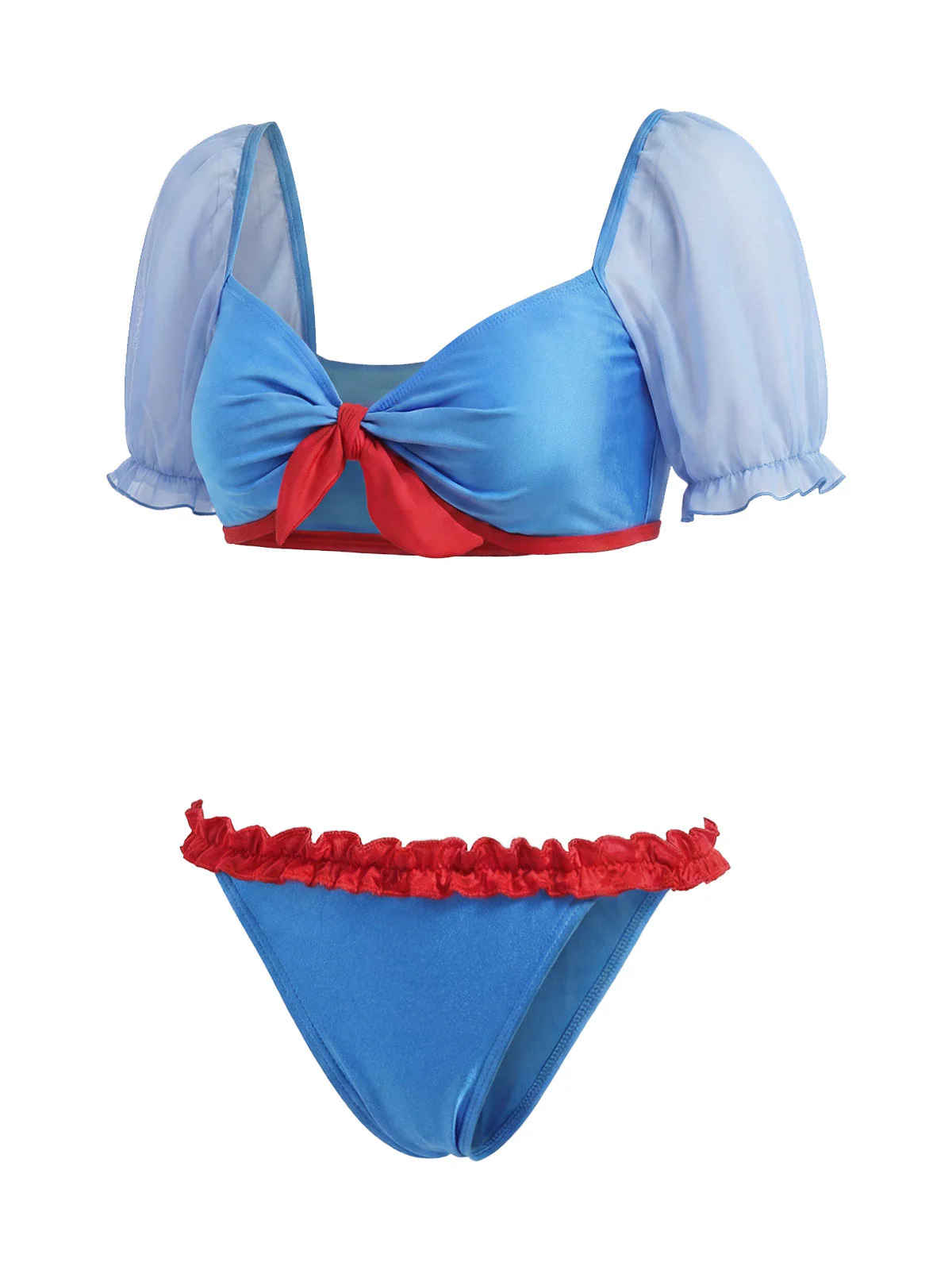[Vorverkauf] Blaues 50er Bikini-Set mit Herzausschnitt und Schleife - Image 3