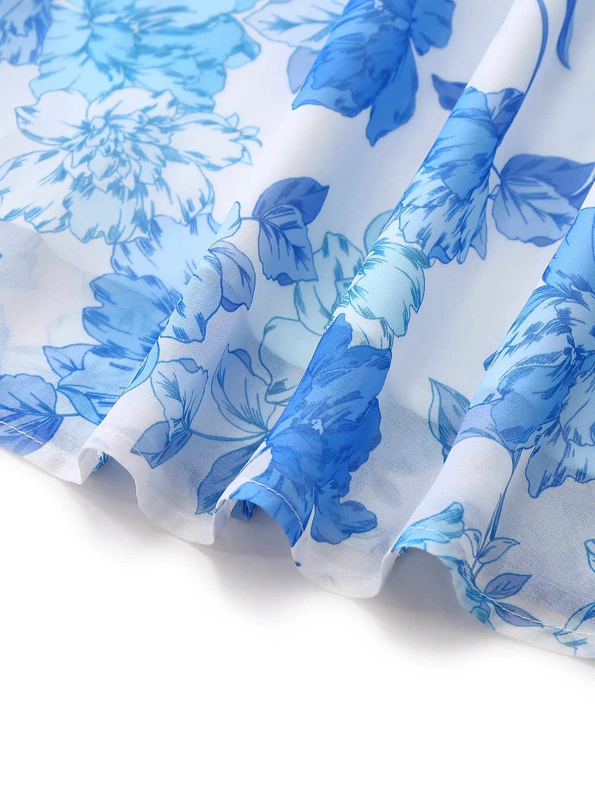 Blaues 50er Maxikleid mit Blumen-Print und Rüschen - Image 6