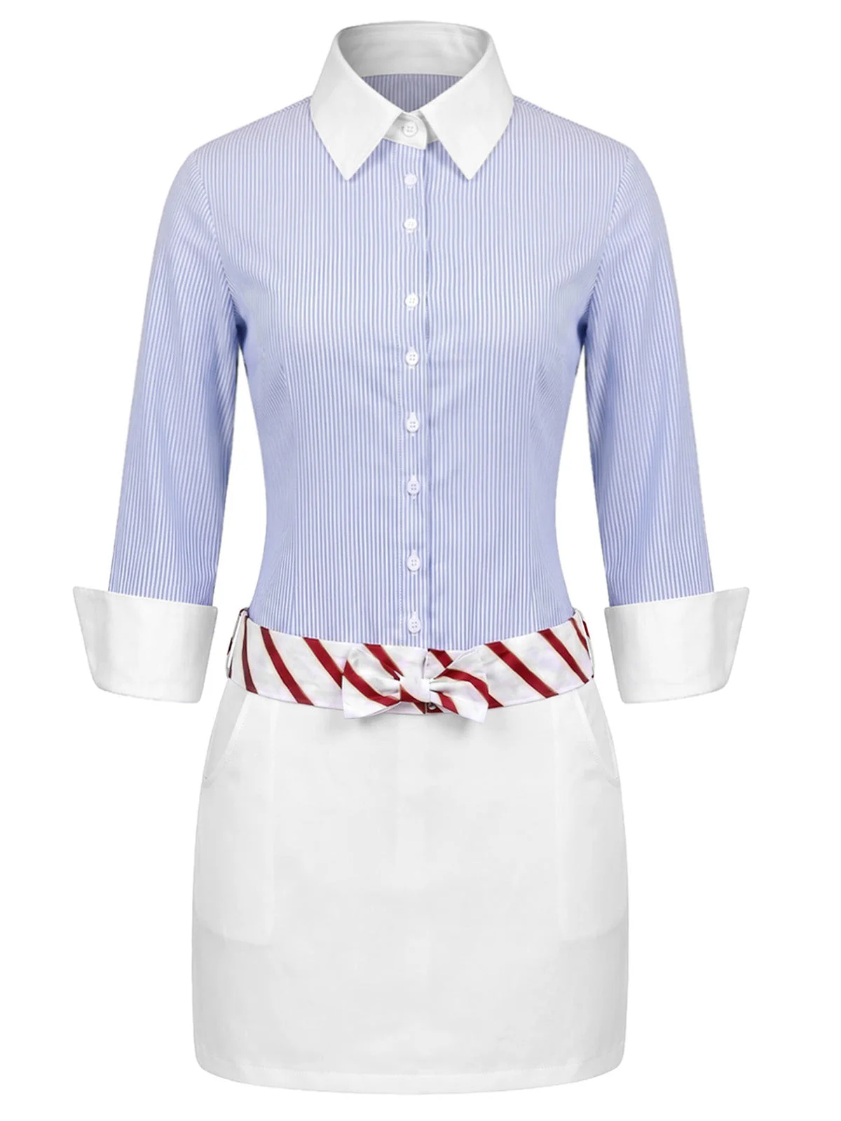[Vorverkauf] Blaues 60er Kleid mit 3/4-Ärmel und Streifen - Image 2