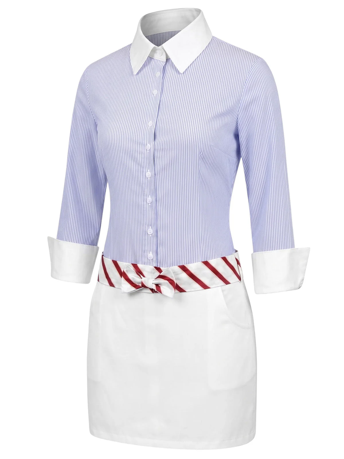 [Vorverkauf] Blaues 60er Kleid mit 3/4-Ärmel und Streifen - Image 3