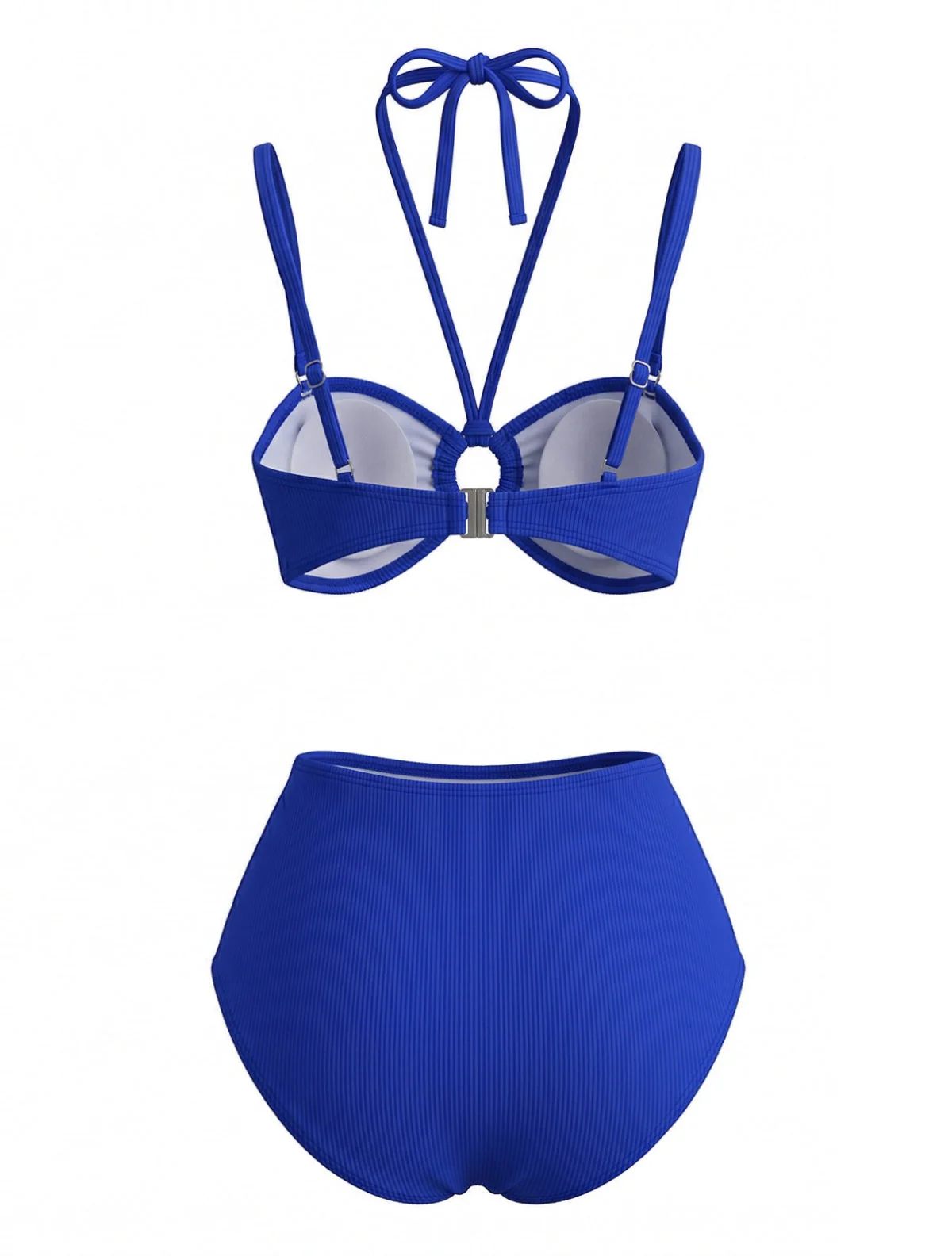 Blaues 80er Bikini-Set & gelbes Cover-Up mit Phalaenopsis und Neckholder - Image 5