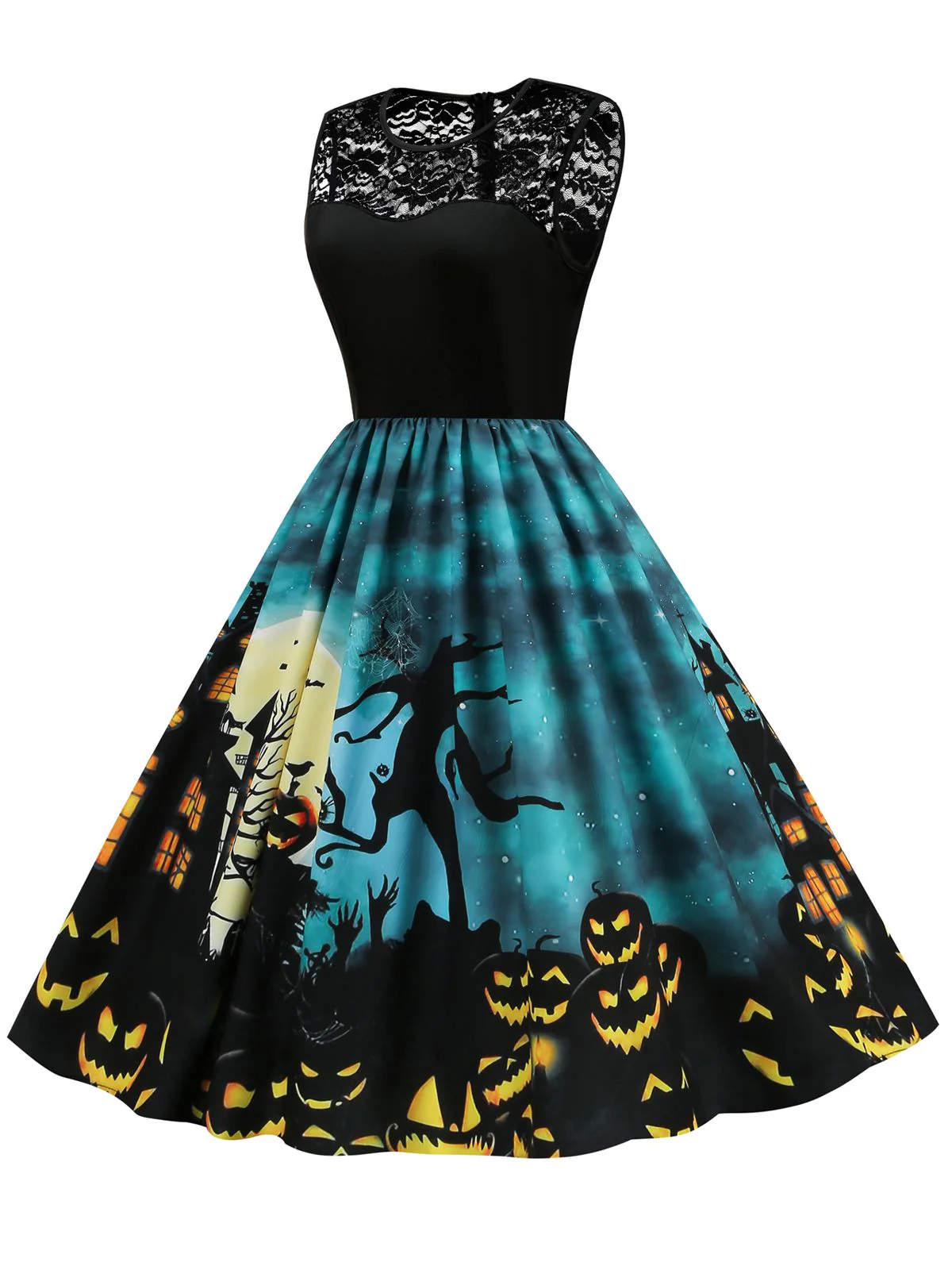 BLAUES HALLOWEEN SPITZEN PATCHWORK KLEID - Image 3