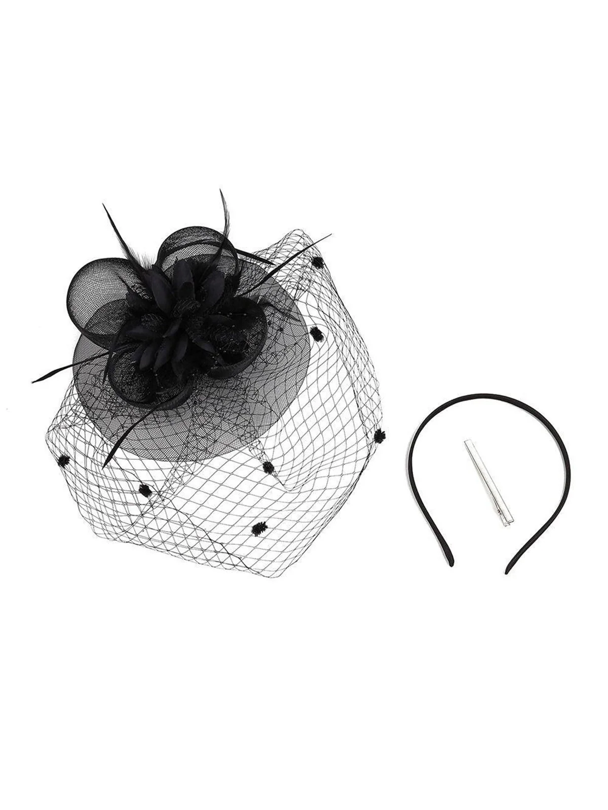 Blumen Feder Fascinator-Hut mit Schleier - Image 6