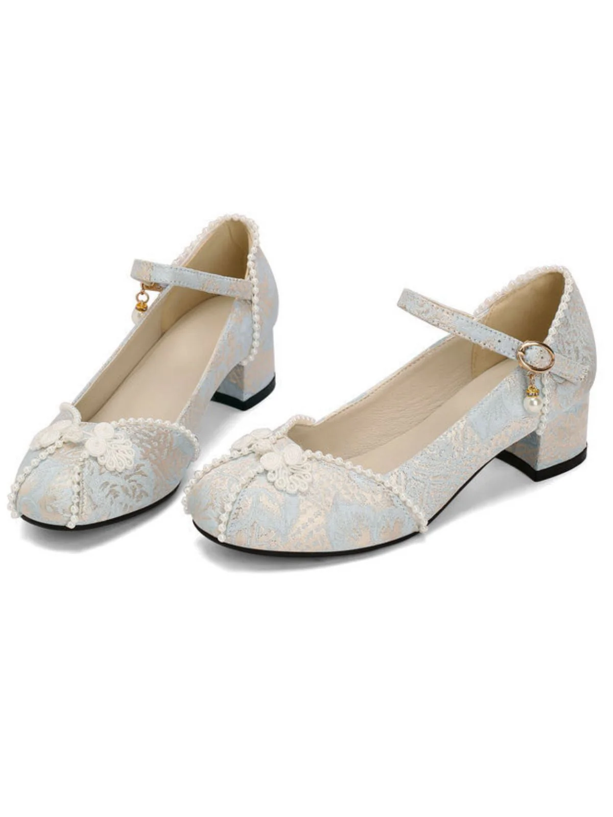 Blumen Jacquard Perle Mary Jane Klobige Absätze - Image 12