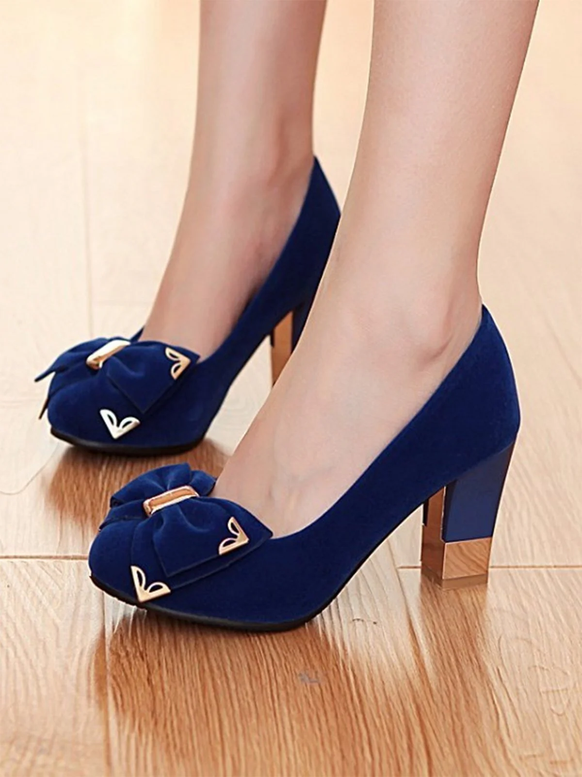 Bogen Wildleder Klobigem Absatz Schuhe - Image 2