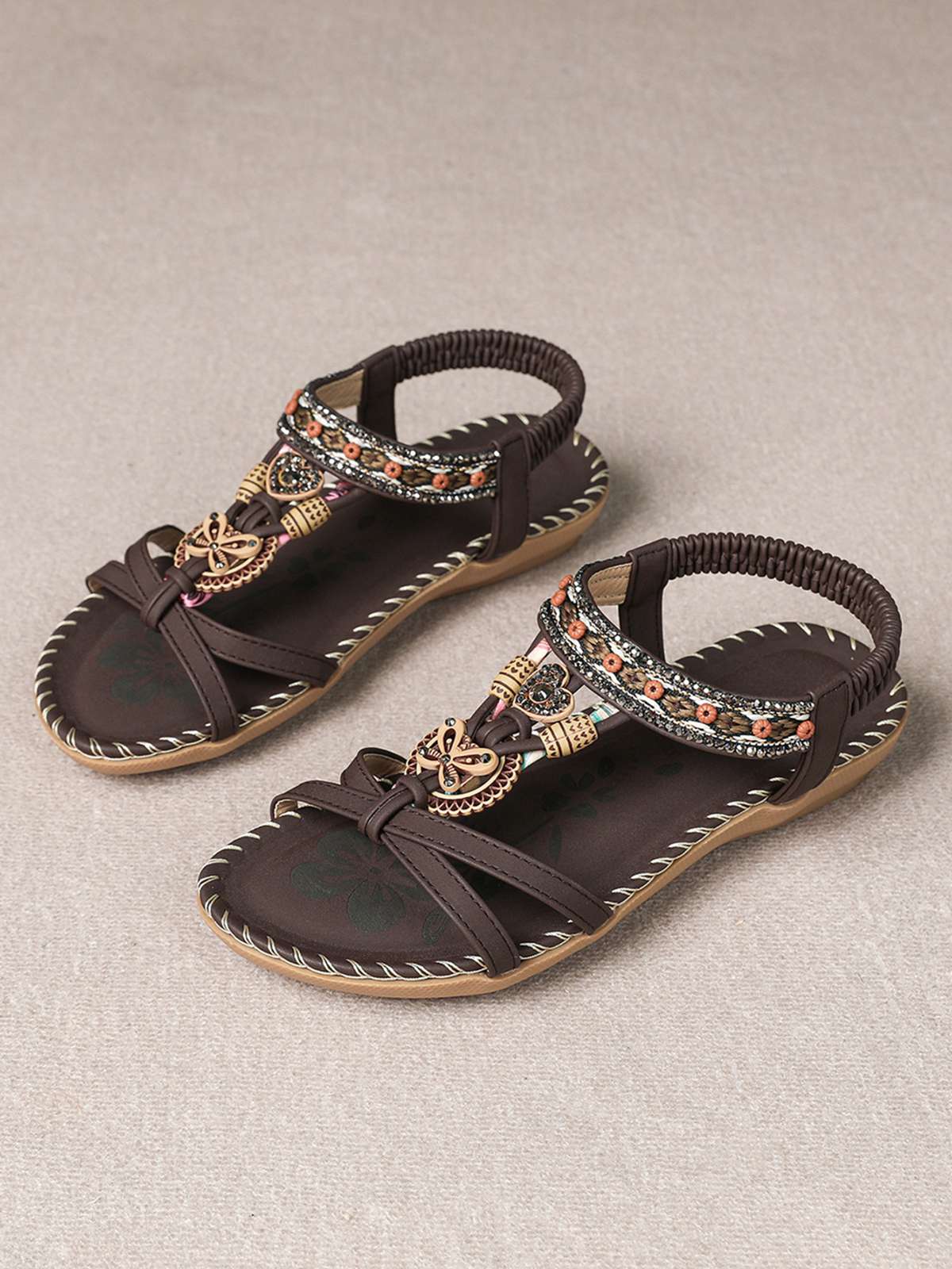 Boho Schmetterling Herz Perlen Strassstein Flach Sandalen - Image 11