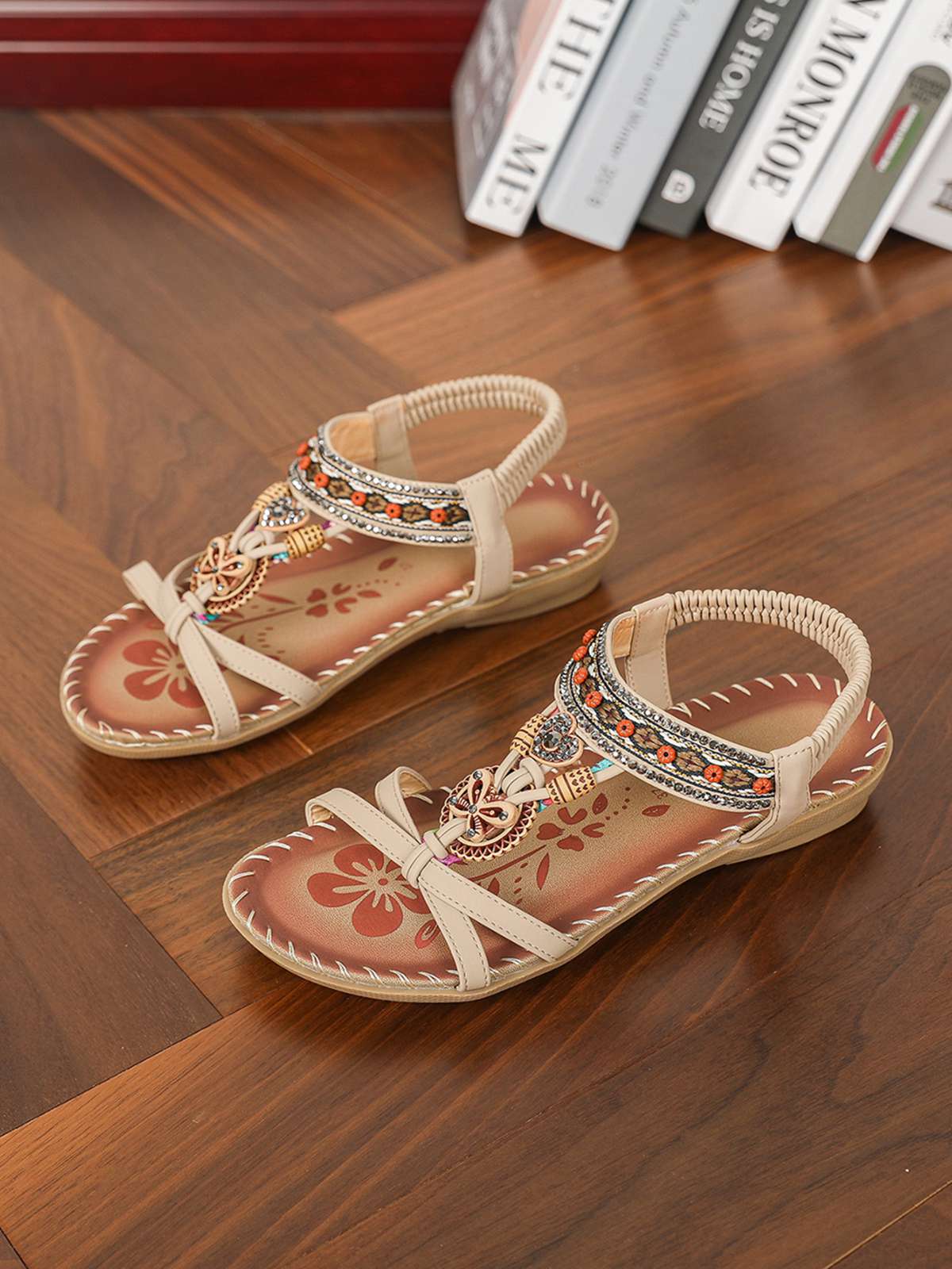 Boho Schmetterling Herz Perlen Strassstein Flach Sandalen - Image 5