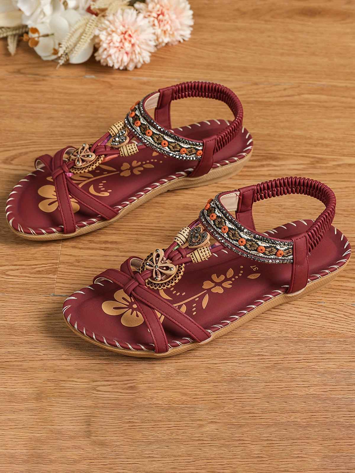 Boho Schmetterling Herz Perlen Strassstein Flach Sandalen - Image 9
