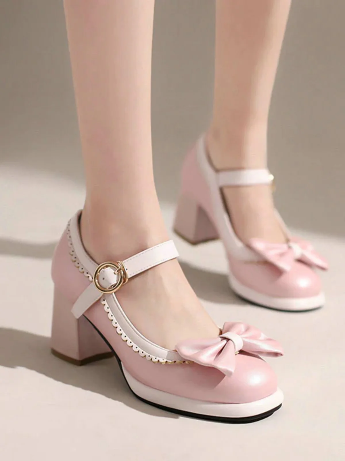 BOWKNOT CHUNKY HEELS MARY JANE SCHUHE - Image 4