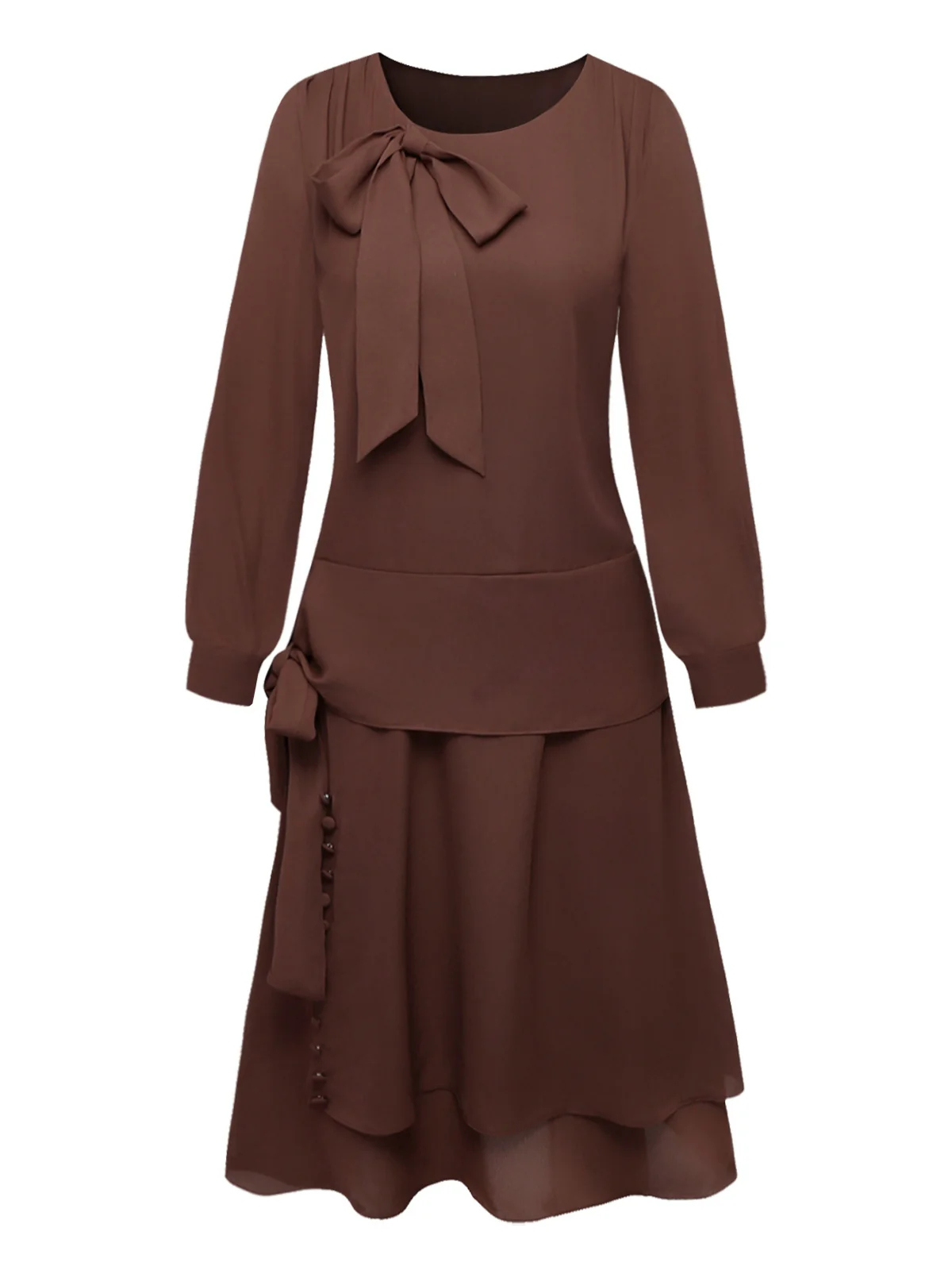 Braun 1920er Bogen Schleife Gürtel Taille Kleid - Image 3