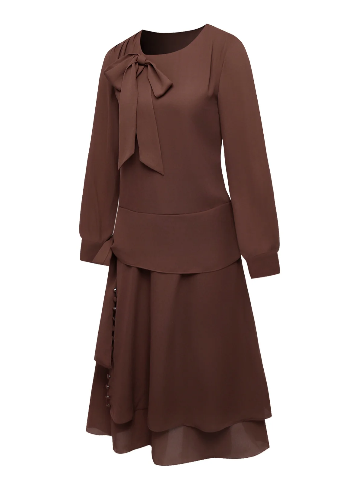 Braun 1920er Bogen Schleife Gürtel Taille Kleid - Image 4
