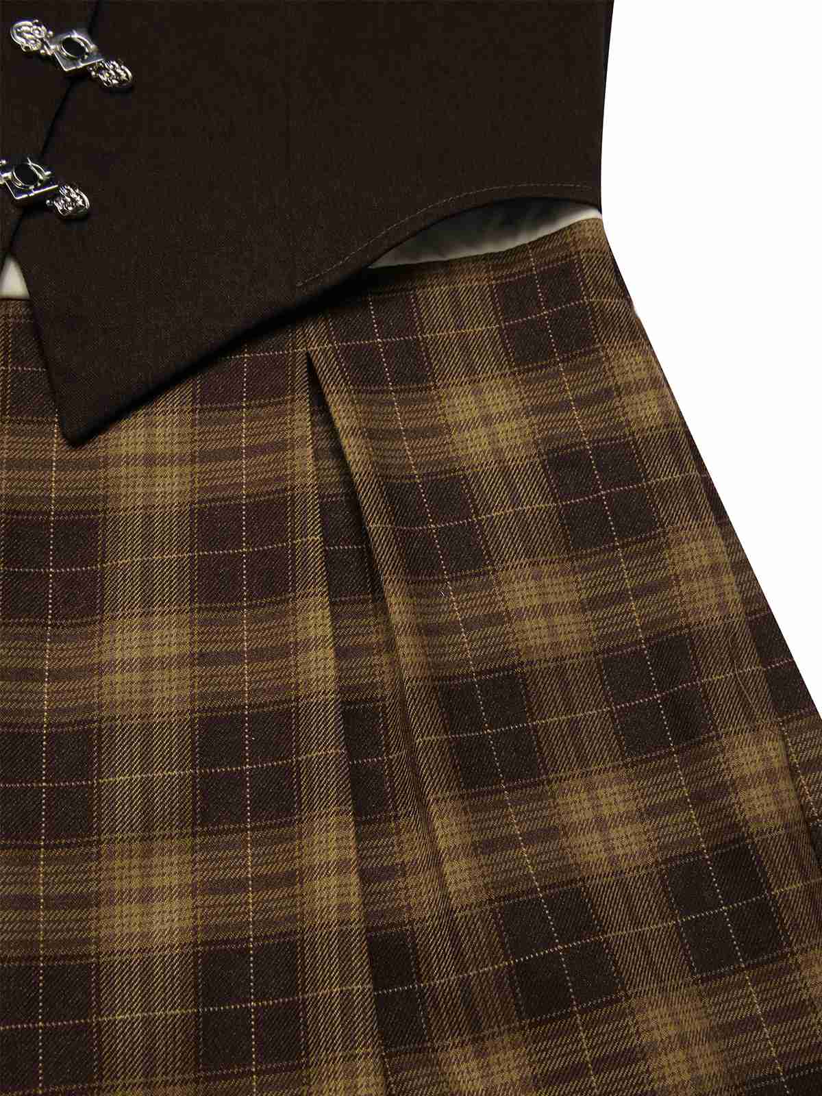 Braun 1930er Gefälschte 3PCS Bogen Plaid Jumpsuit - Image 11
