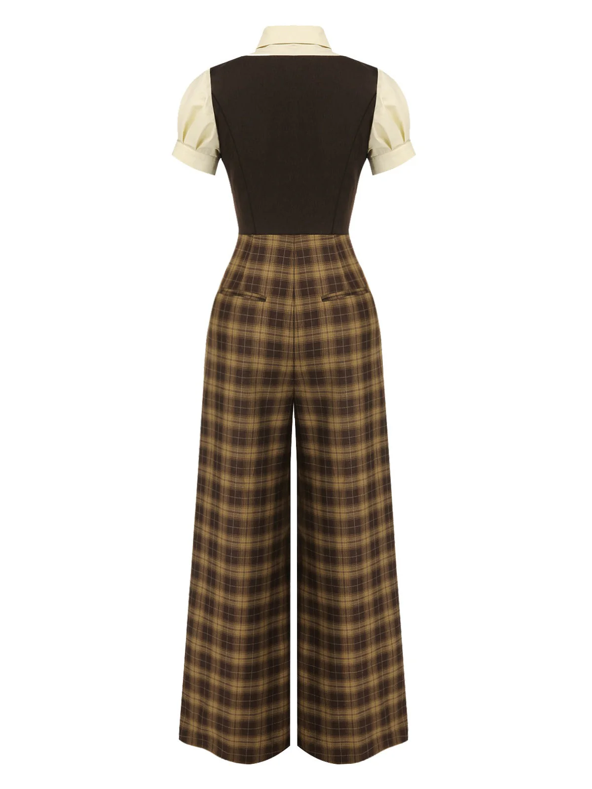 Braun 1930er Gefälschte 3PCS Bogen Plaid Jumpsuit - Image 8