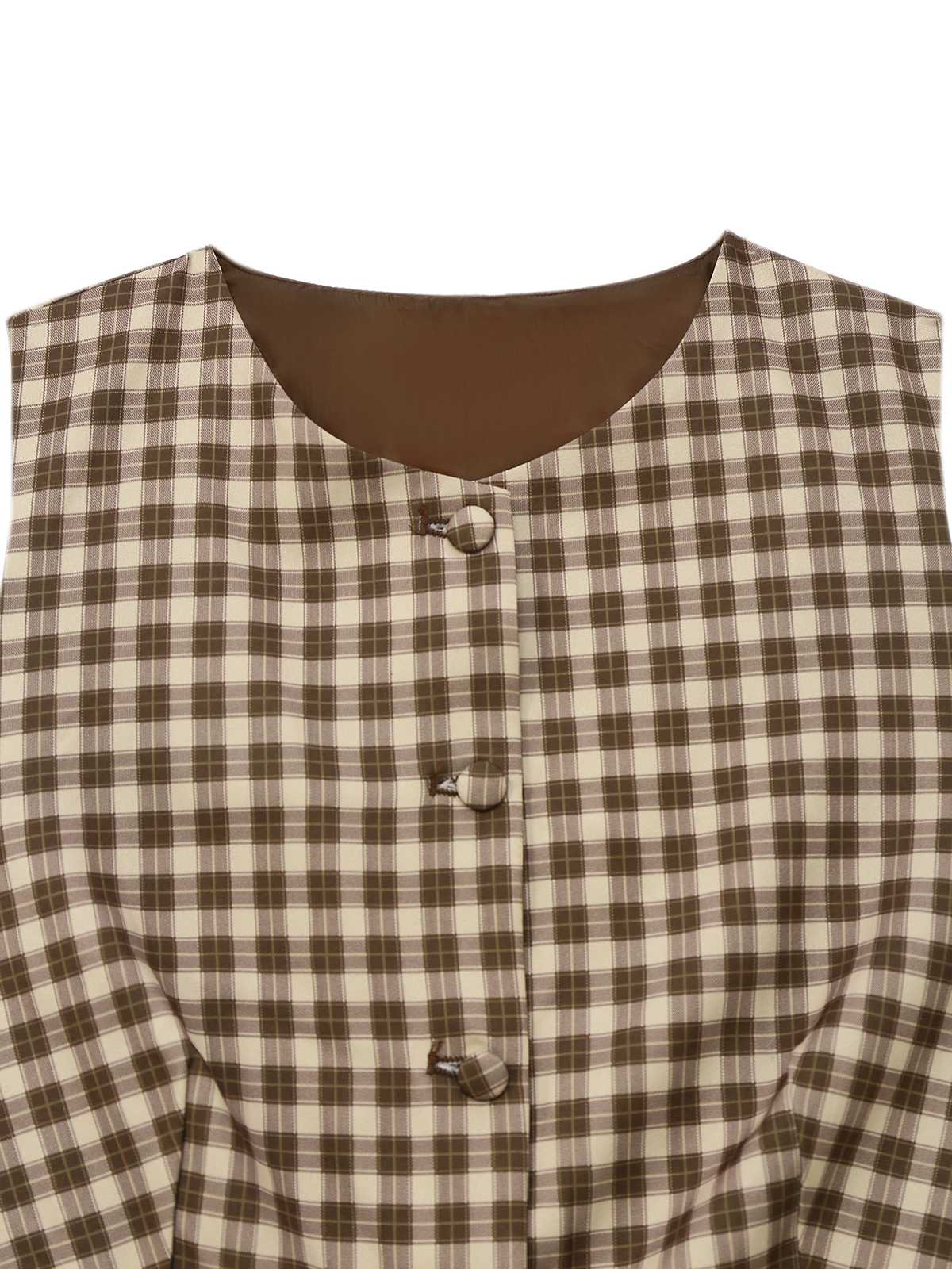 Braun 1930er Gingham Plaids Weste - Image 3