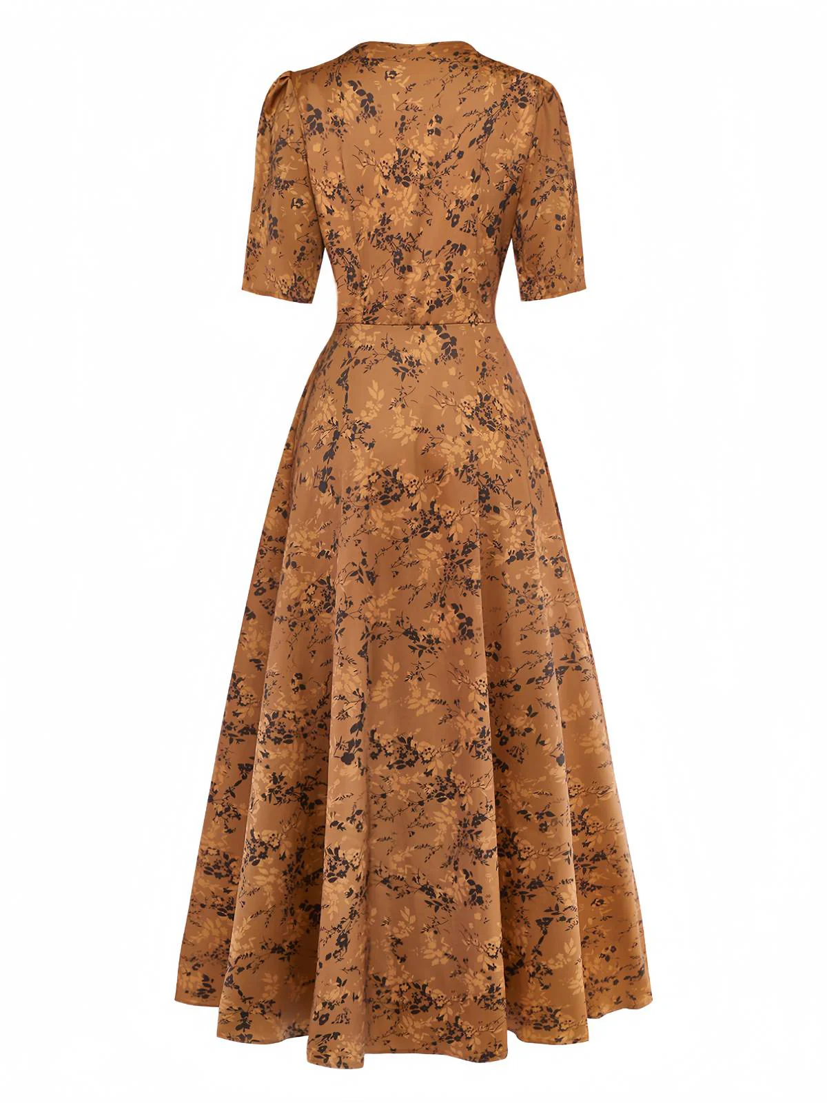 Braun 1930er Kleinblümchen Blumen Revers Maxi Kleid - Image 3