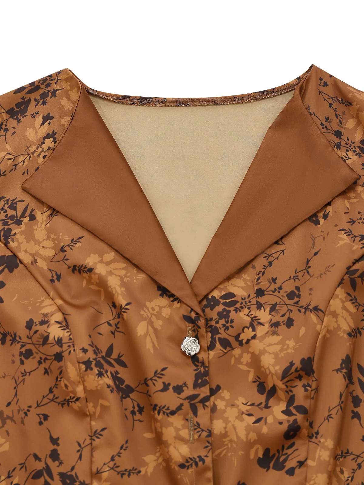 Braun 1930er Kleinblümchen Blumen Revers Maxi Kleid - Image 4