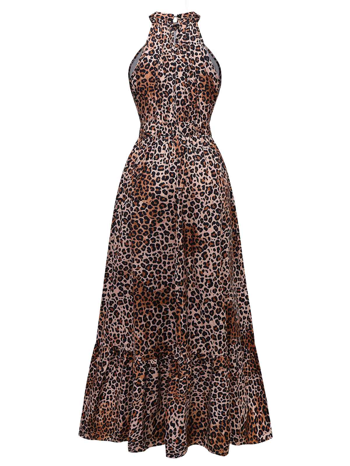 Braun 1930er Leopard Schmetterling Rundhals Halter Kleid - Image 2