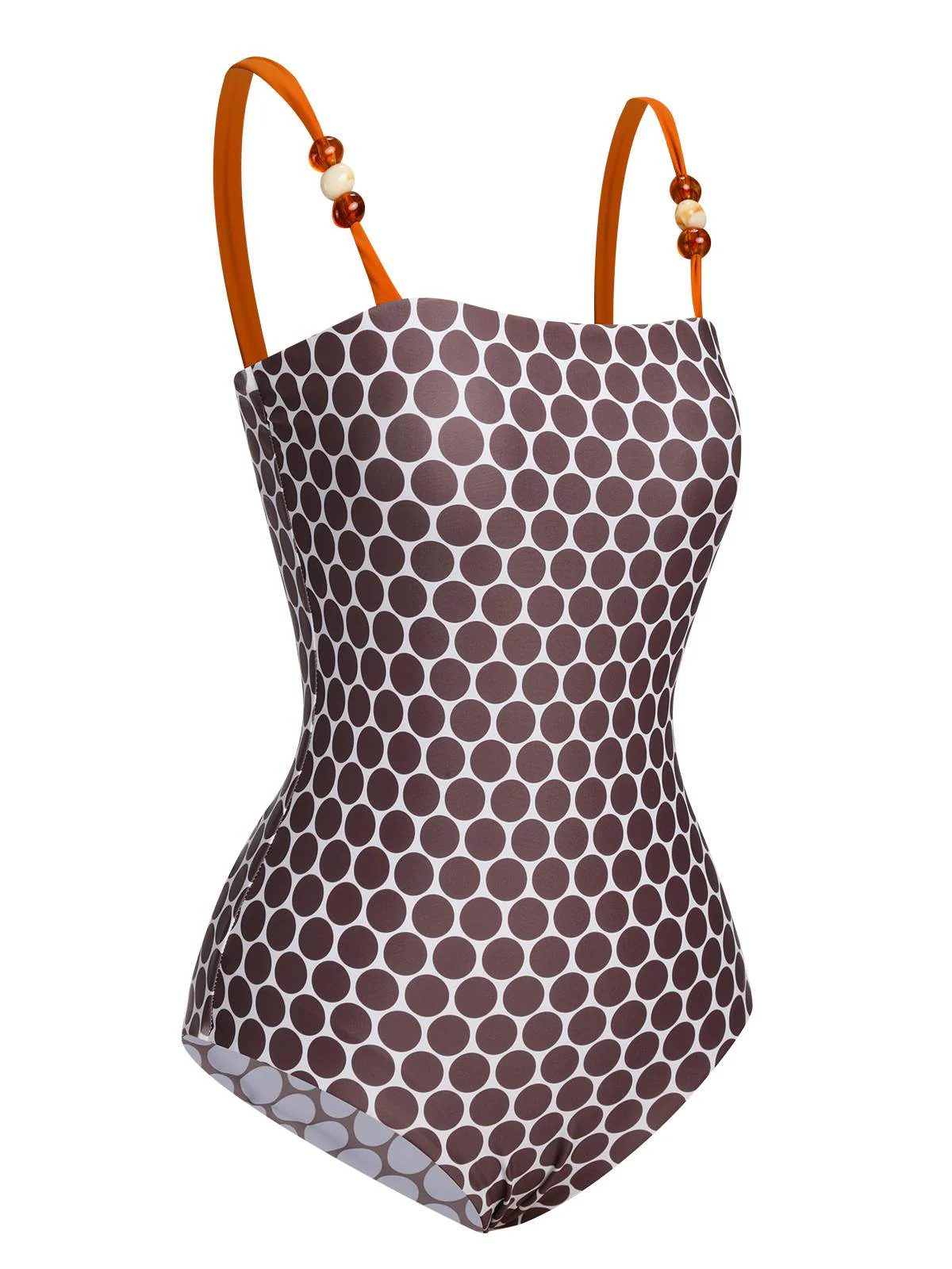 Braun 1930er Perlenbänder Polka Dots Reversibel Badeanzug - Image 4