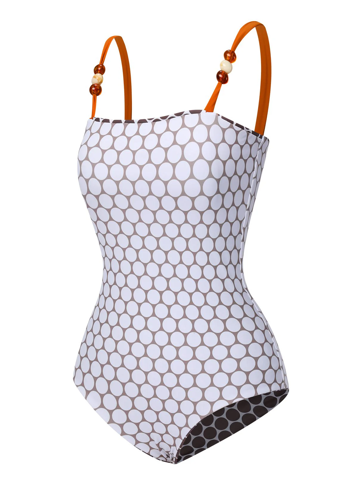 Braun 1930er Perlenbänder Polka Dots Reversibel Badeanzug - Image 7