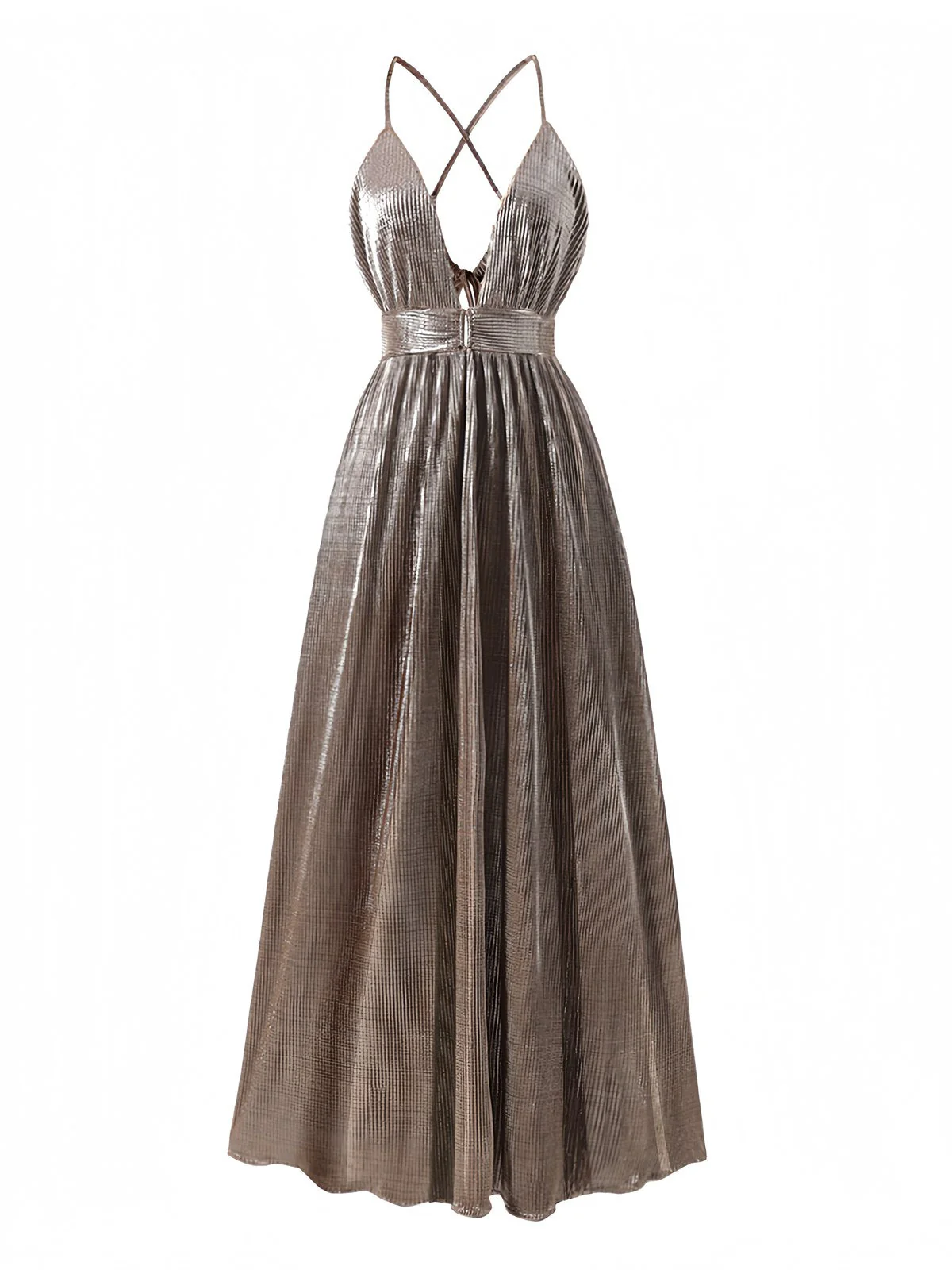 Braun 1930er Tiefer V Metallic Cut-Out Maxi Kleid - Image 2