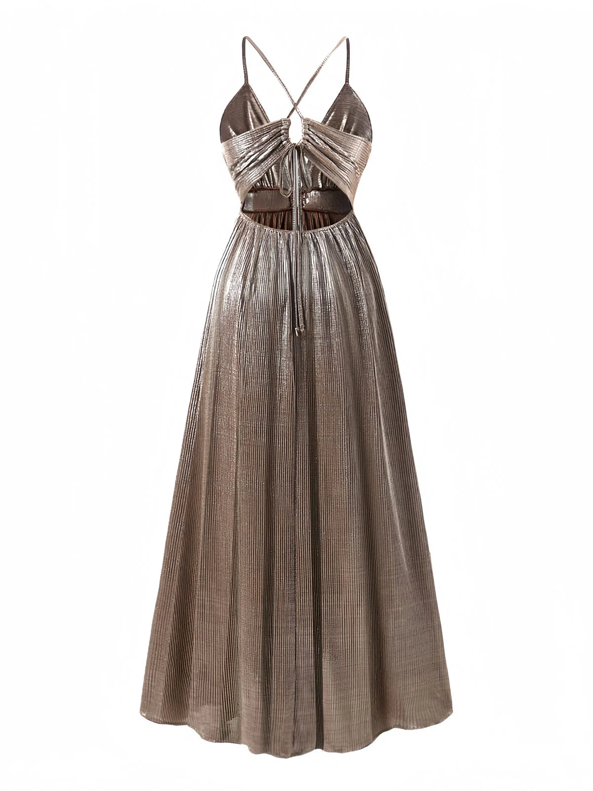 Braun 1930er Tiefer V Metallic Cut-Out Maxi Kleid - Image 3
