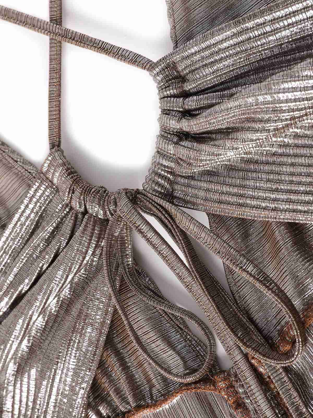 Braun 1930er Tiefer V Metallic Cut-Out Maxi Kleid - Image 4