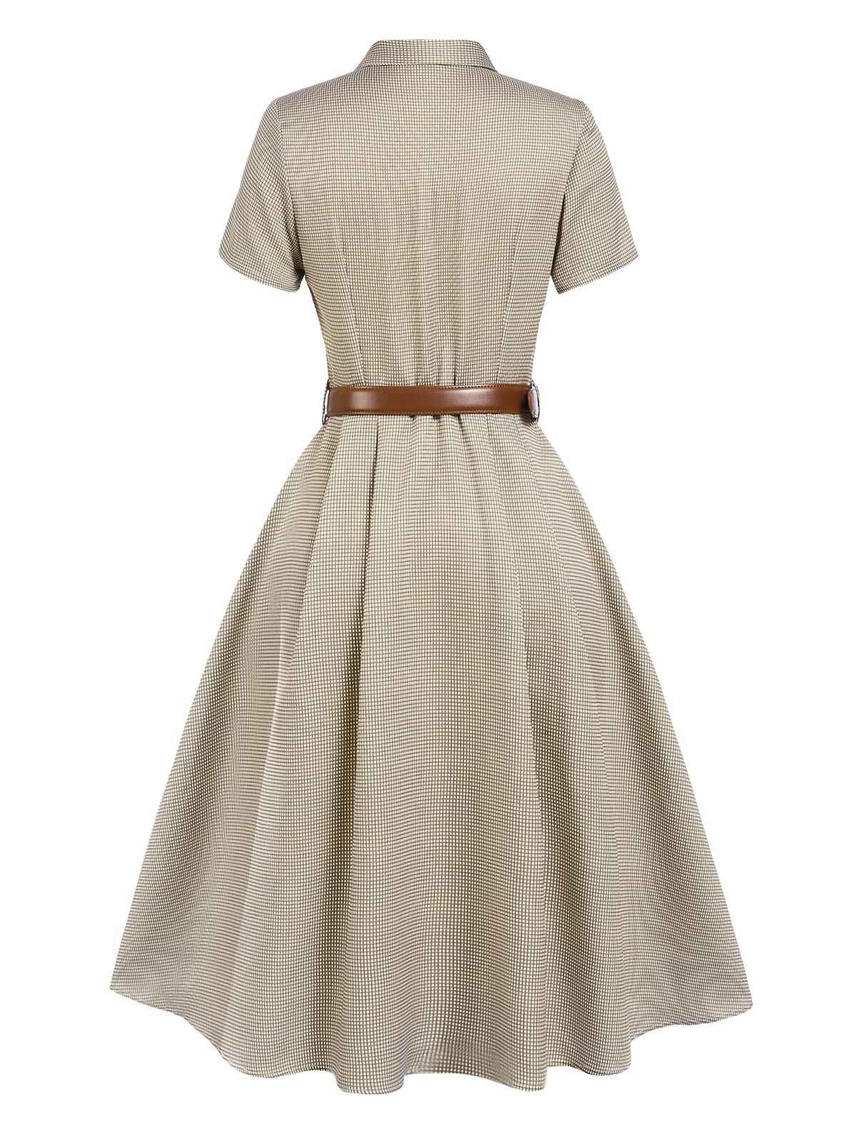 Braun 1940er Kleines Fensterkaro Plaid Kleid - Image 5