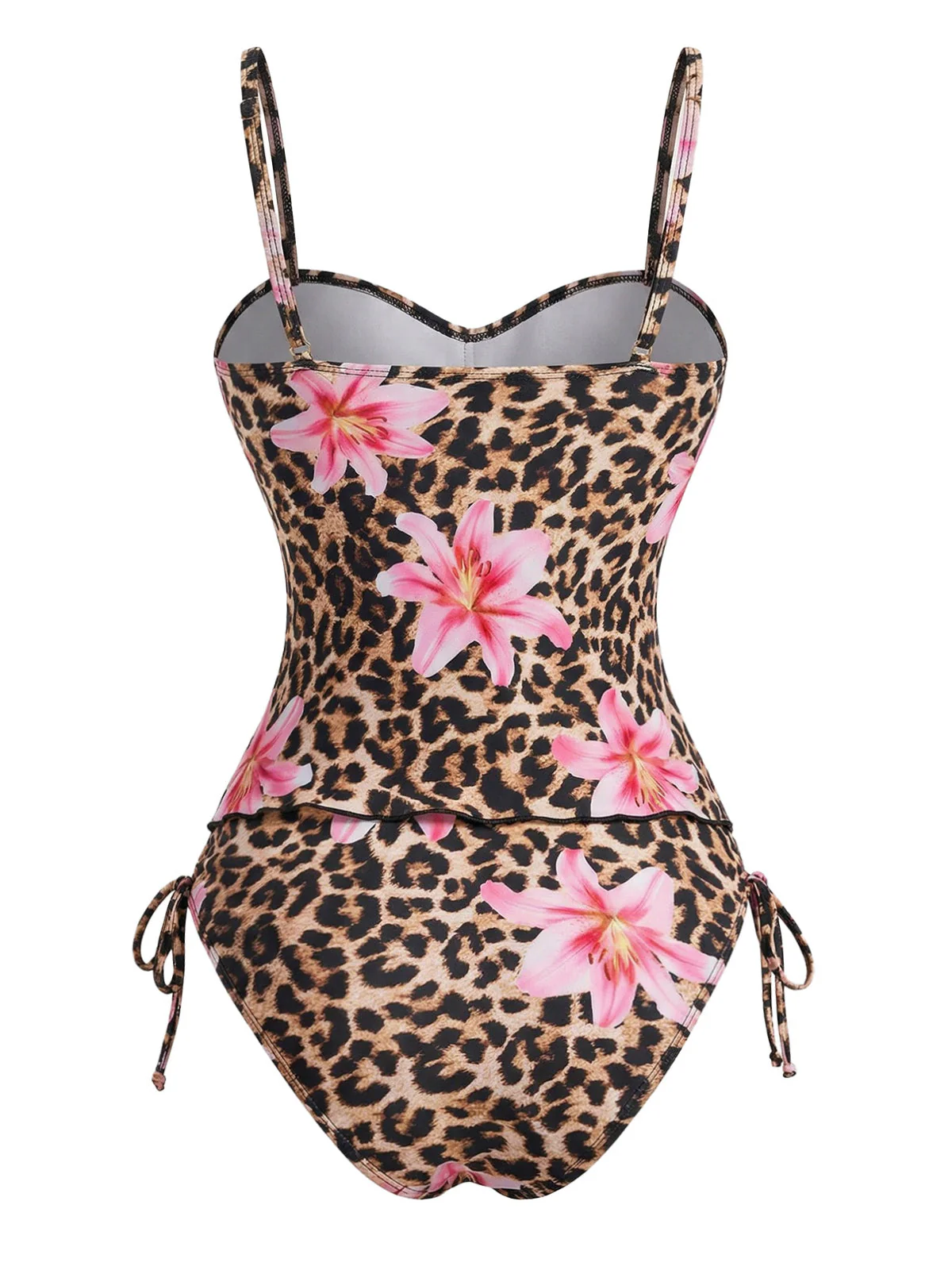 Braun 1940er Leopard Blumen Muster Front Cutout Tankini Set - Image 3