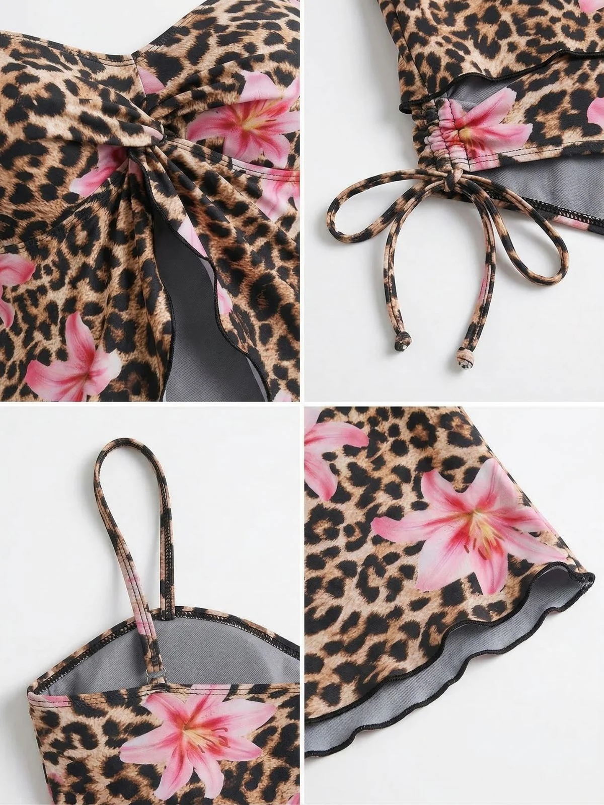 Braun 1940er Leopard Blumen Muster Front Cutout Tankini Set - Image 4