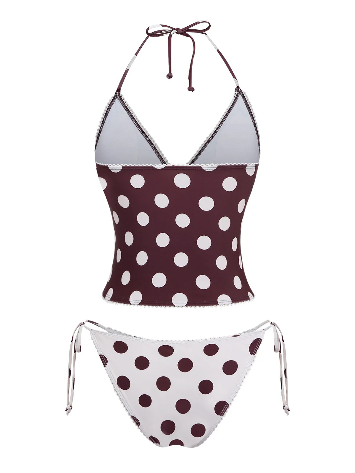 Braun 1940er Polka Dot Tiefer-V Halter Tankini Set - Image 3