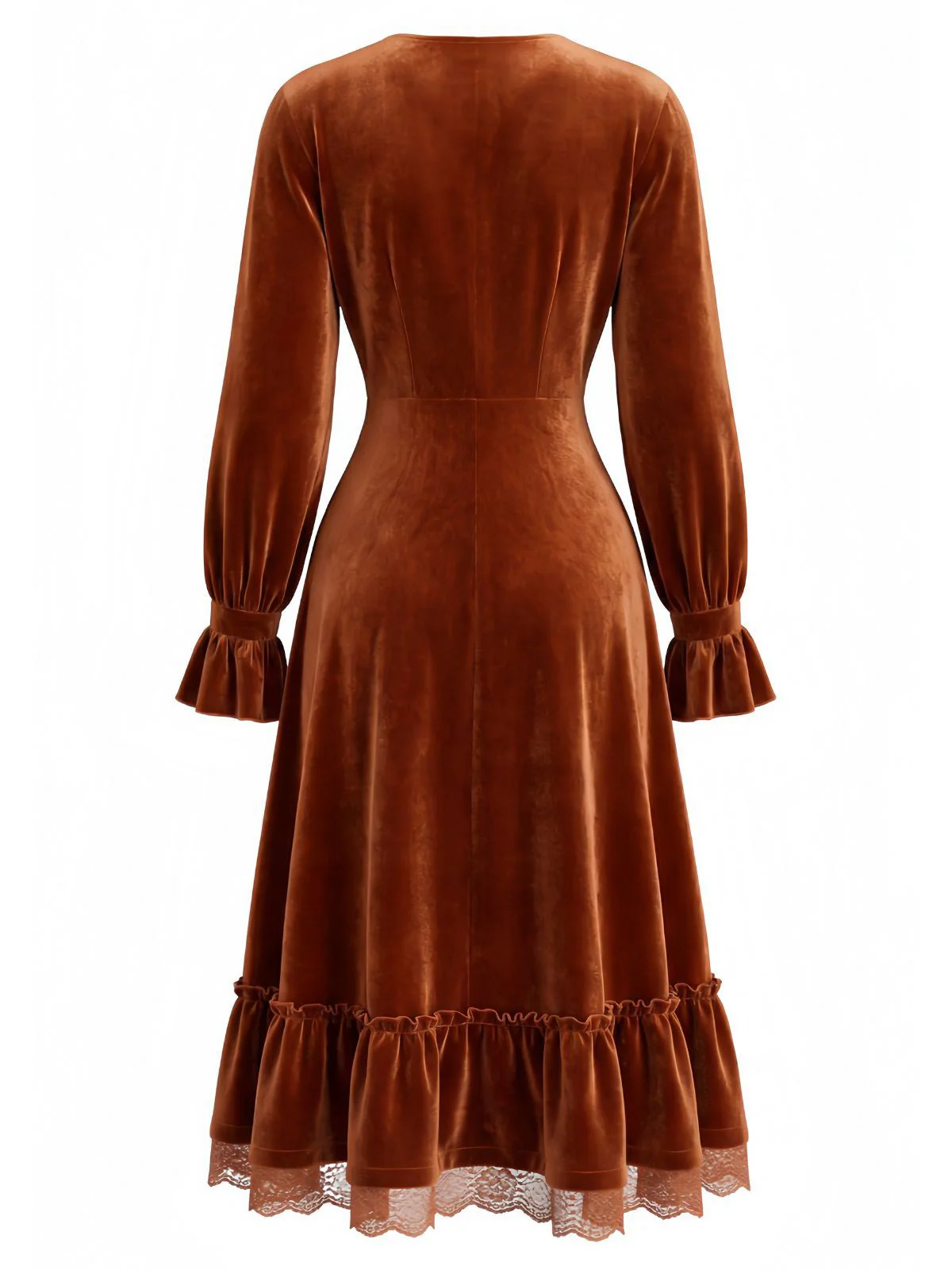 Braun 1940er Solide Cord Spitze Rüschen Kleid - Image 3