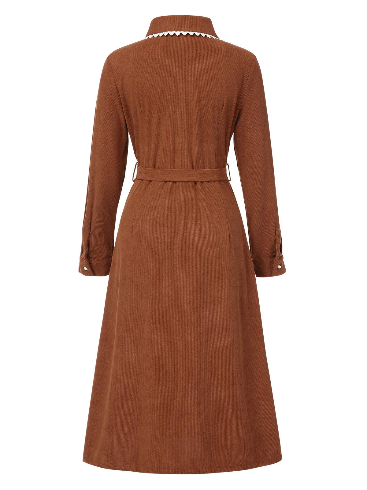 Braun 1940er Solide Revers Gürtel Cord Kleid - Image 3