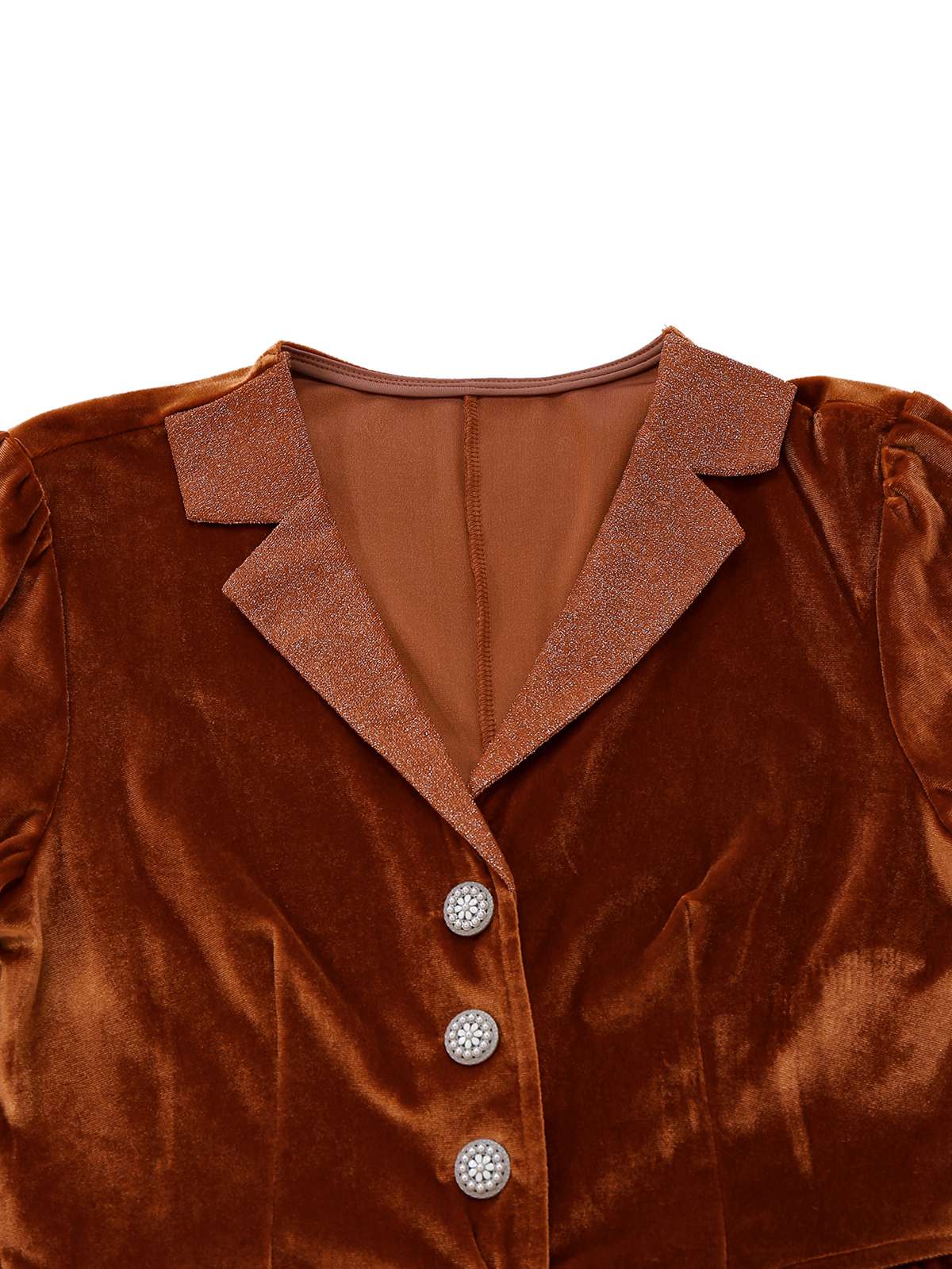 Braun 1940er Solide Revers Samt Schein Zweiteiler Kleid - Image 3