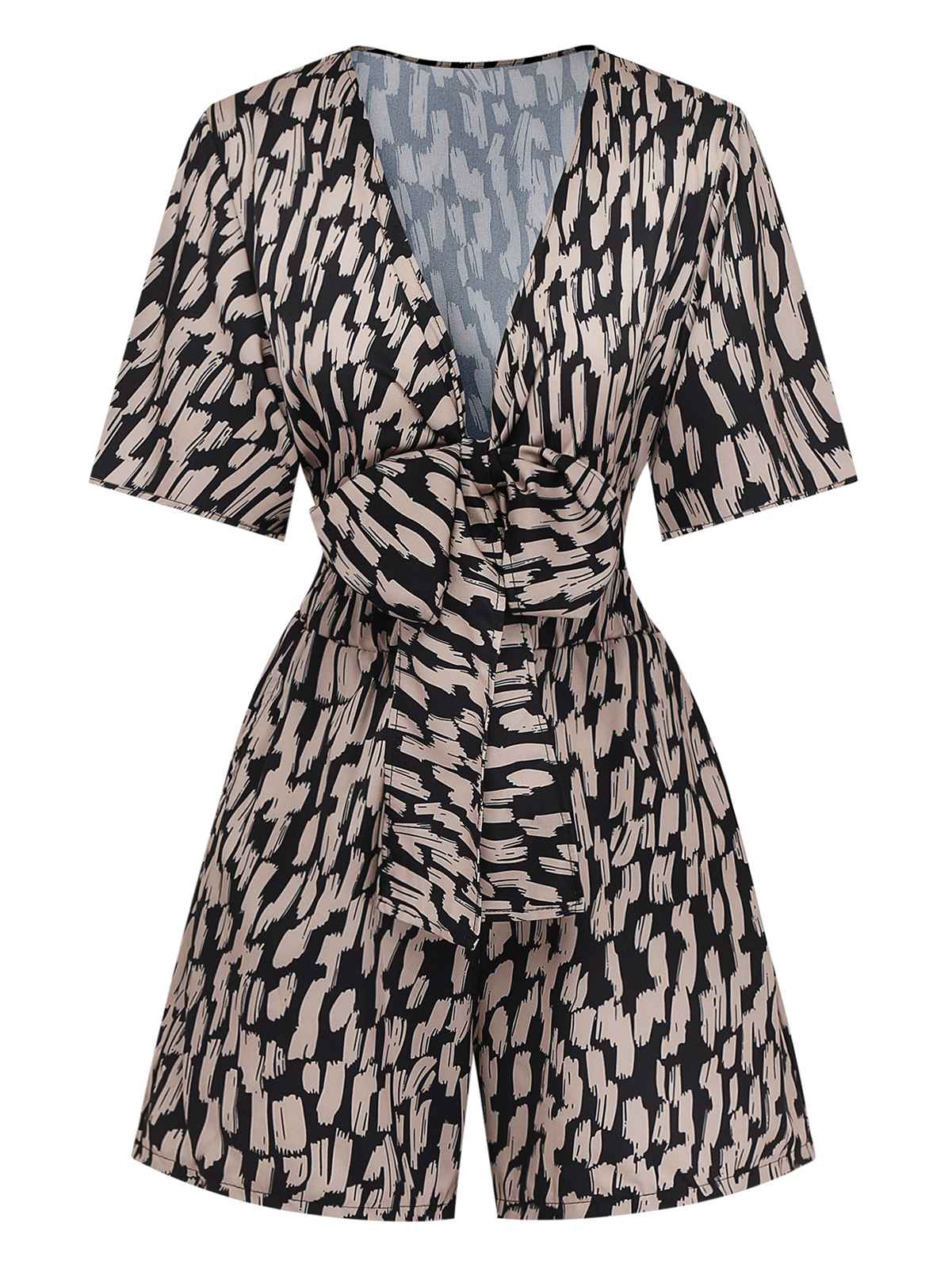 Braun 1940er V-Ausschnitt Leopard Satin Bindung Romper - Image 2