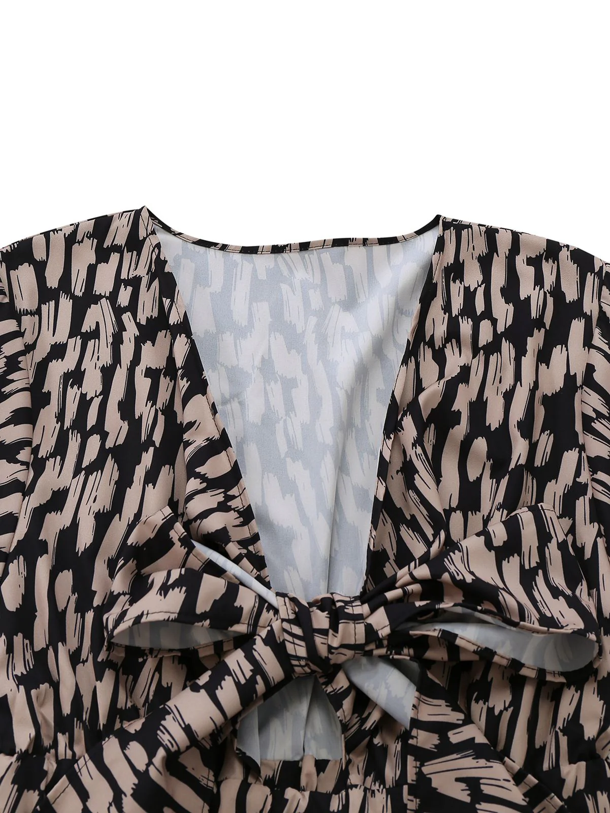 Braun 1940er V-Ausschnitt Leopard Satin Bindung Romper - Image 4