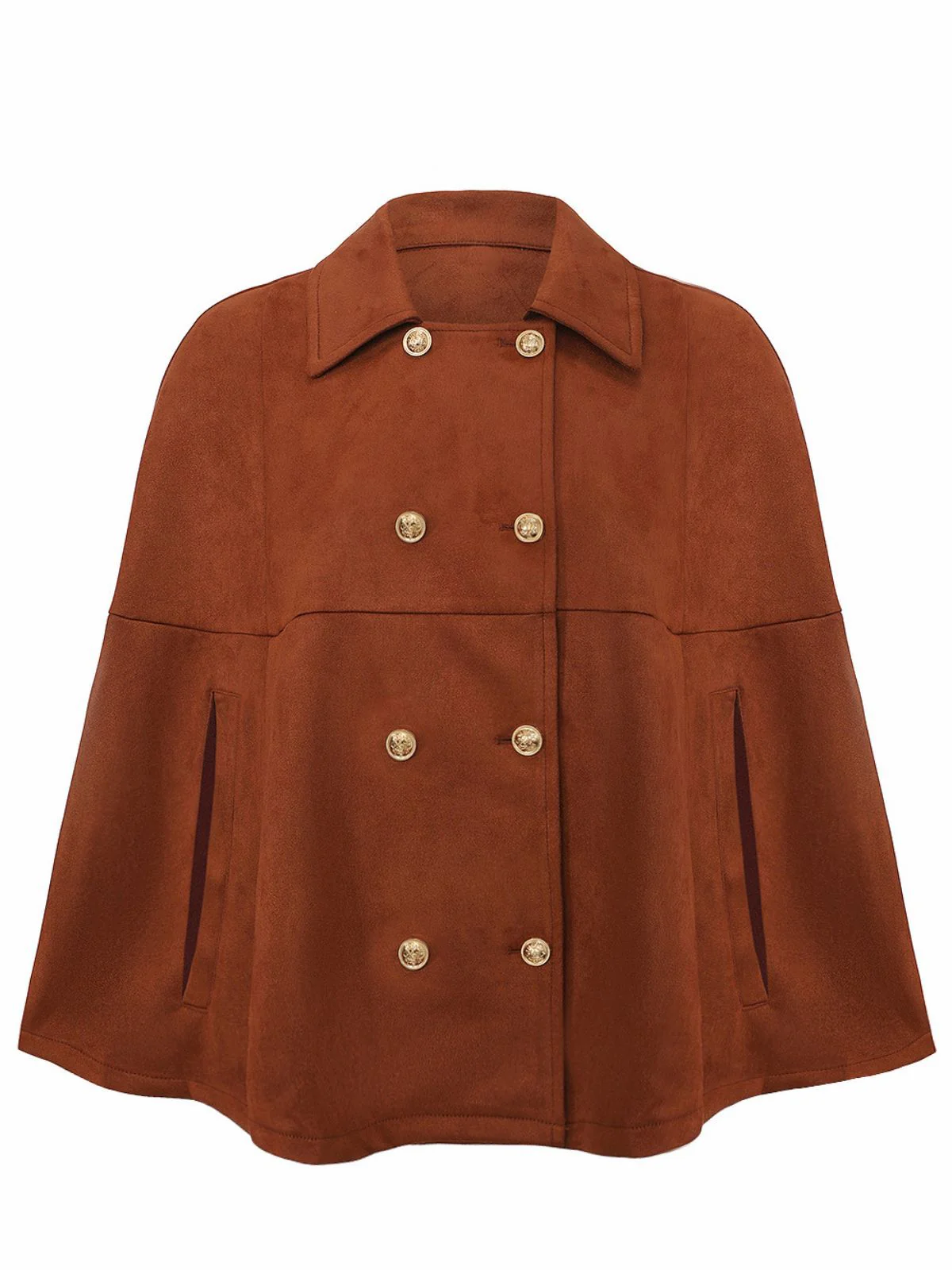 Braun 1940er Zweireihig Metall Taste Wildleder Cape - Image 2