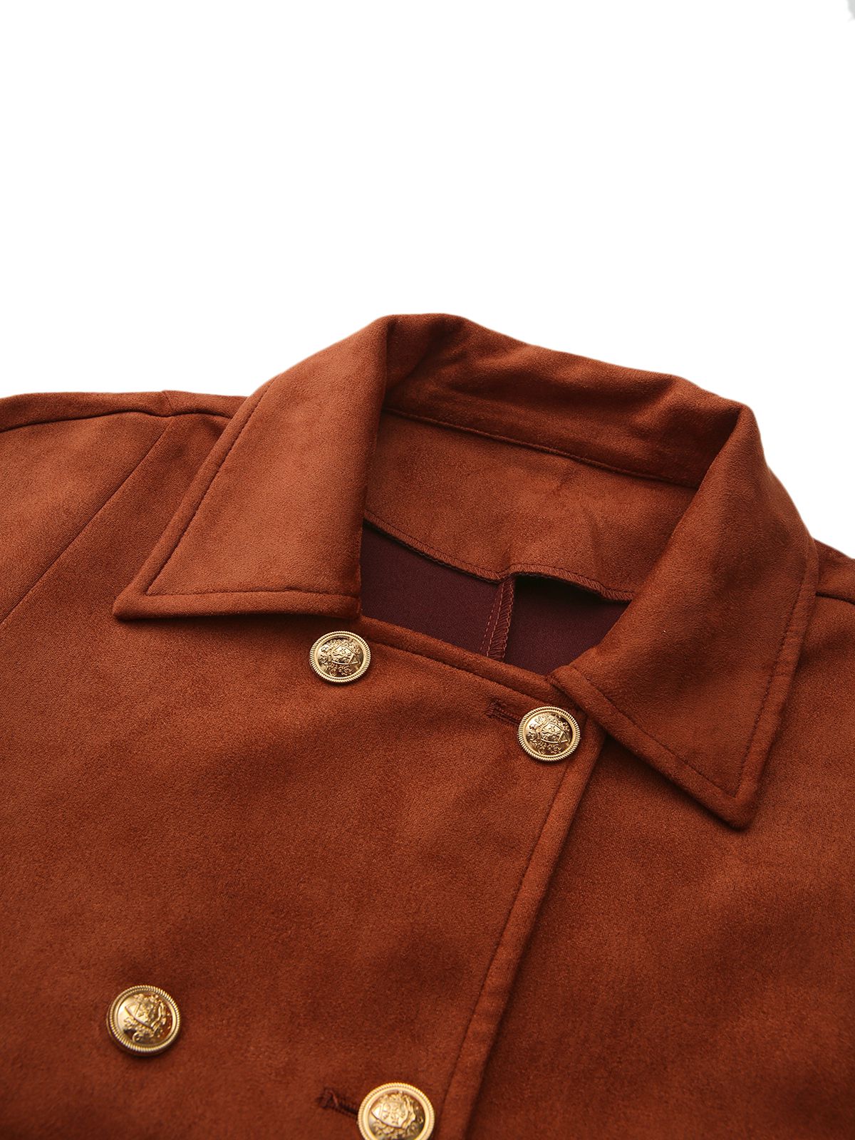 Braun 1940er Zweireihig Metall Taste Wildleder Cape - Image 4