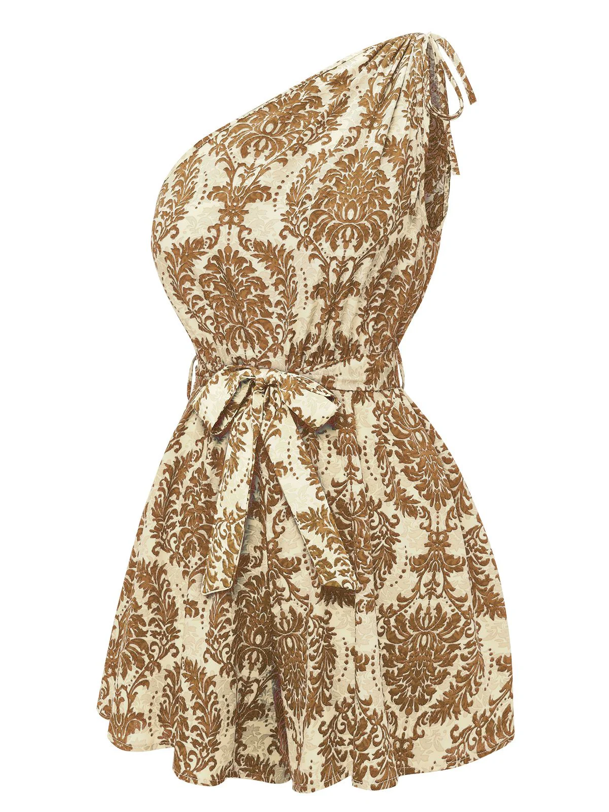 Braun 1950er Blumen Print Eine Schulter Romper - Image 2