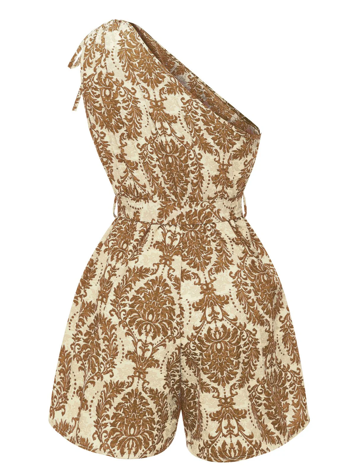 Braun 1950er Blumen Print Eine Schulter Romper - Image 3