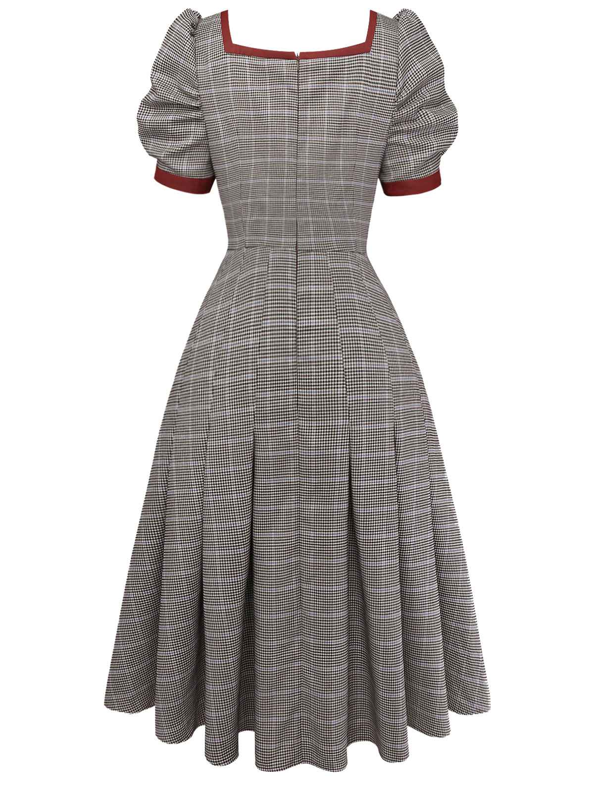Braun 1950er Bogen Hahnentritt Plissiertes Kleid - Image 7