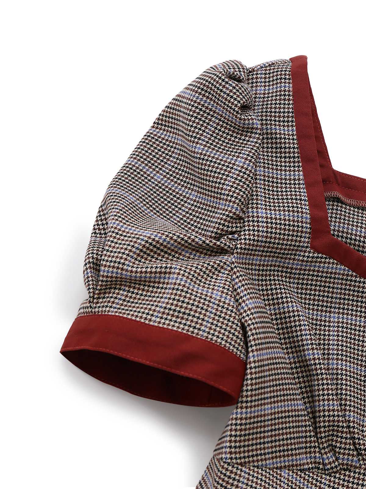 Braun 1950er Bogen Hahnentritt Plissiertes Kleid - Image 8