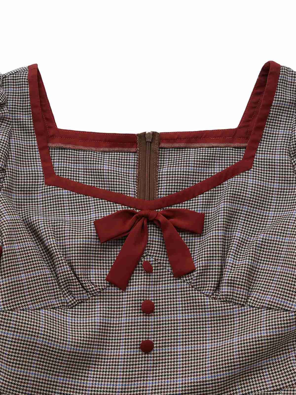 Braun 1950er Bogen Hahnentritt Plissiertes Kleid - Image 9