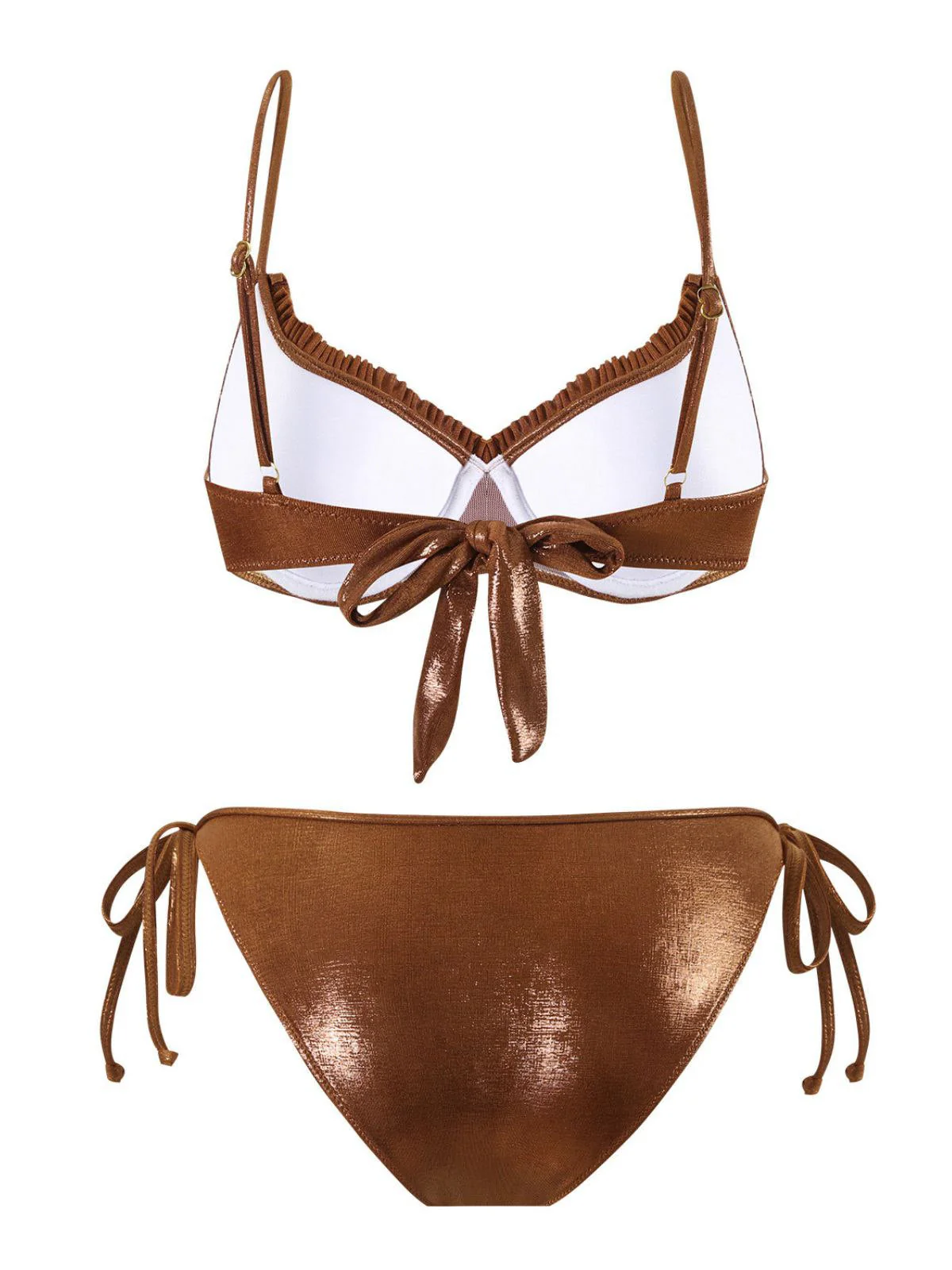 Braun 1950er Glänzend Strassstein Rüschen Bikini Set - Image 2