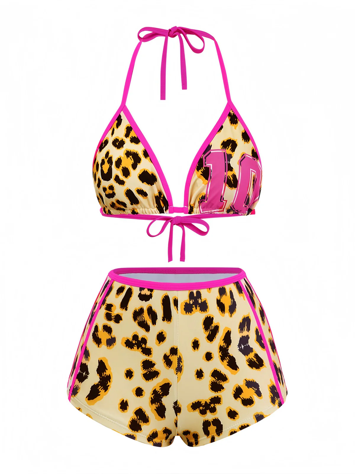 Braun 1950er Leopard Halter Farbblock Bikini Set - Image 2