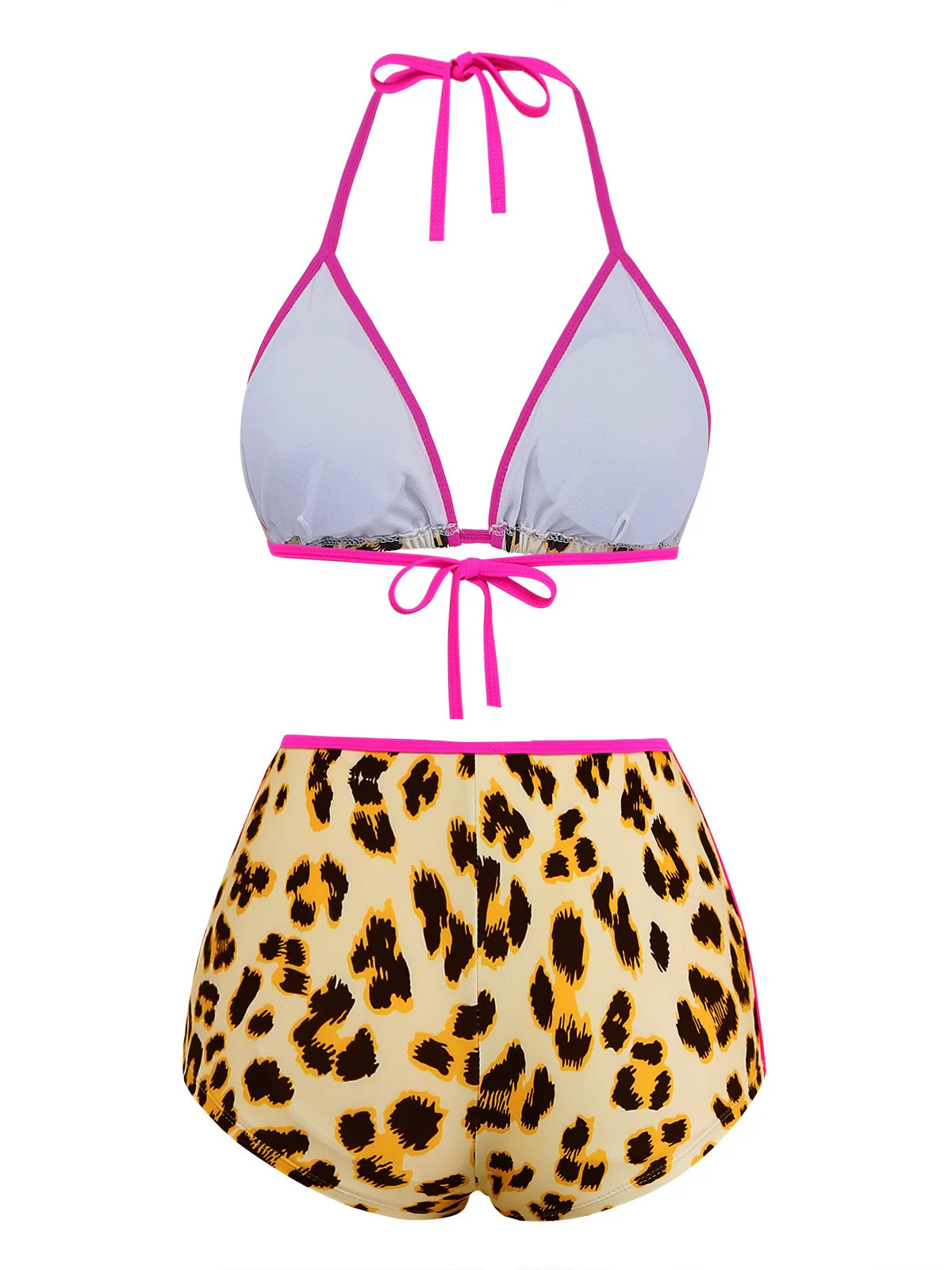 Braun 1950er Leopard Halter Farbblock Bikini Set - Image 3