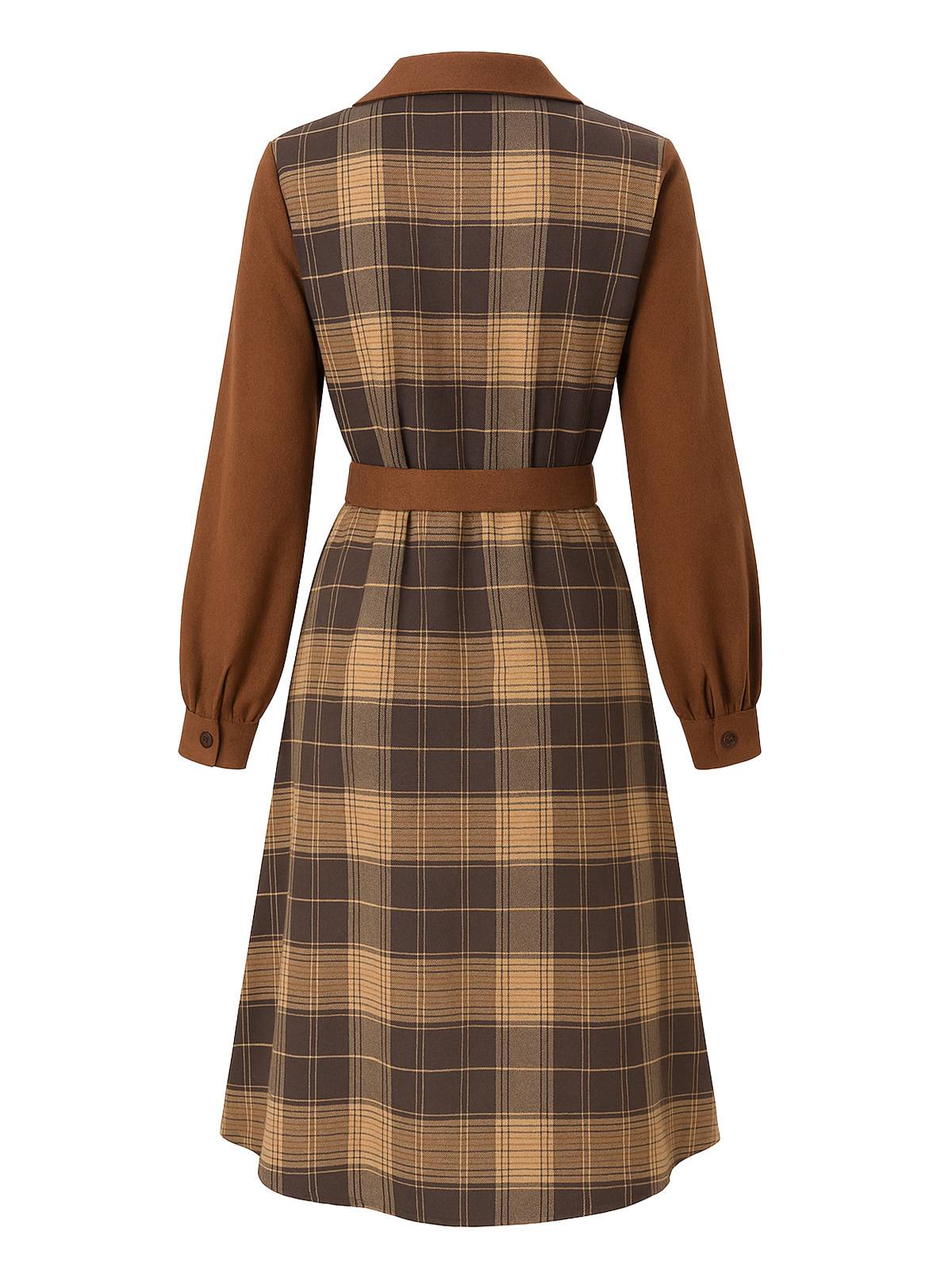 Braun 1950er Plaid Cord Hemdkragen Kleid - Image 3